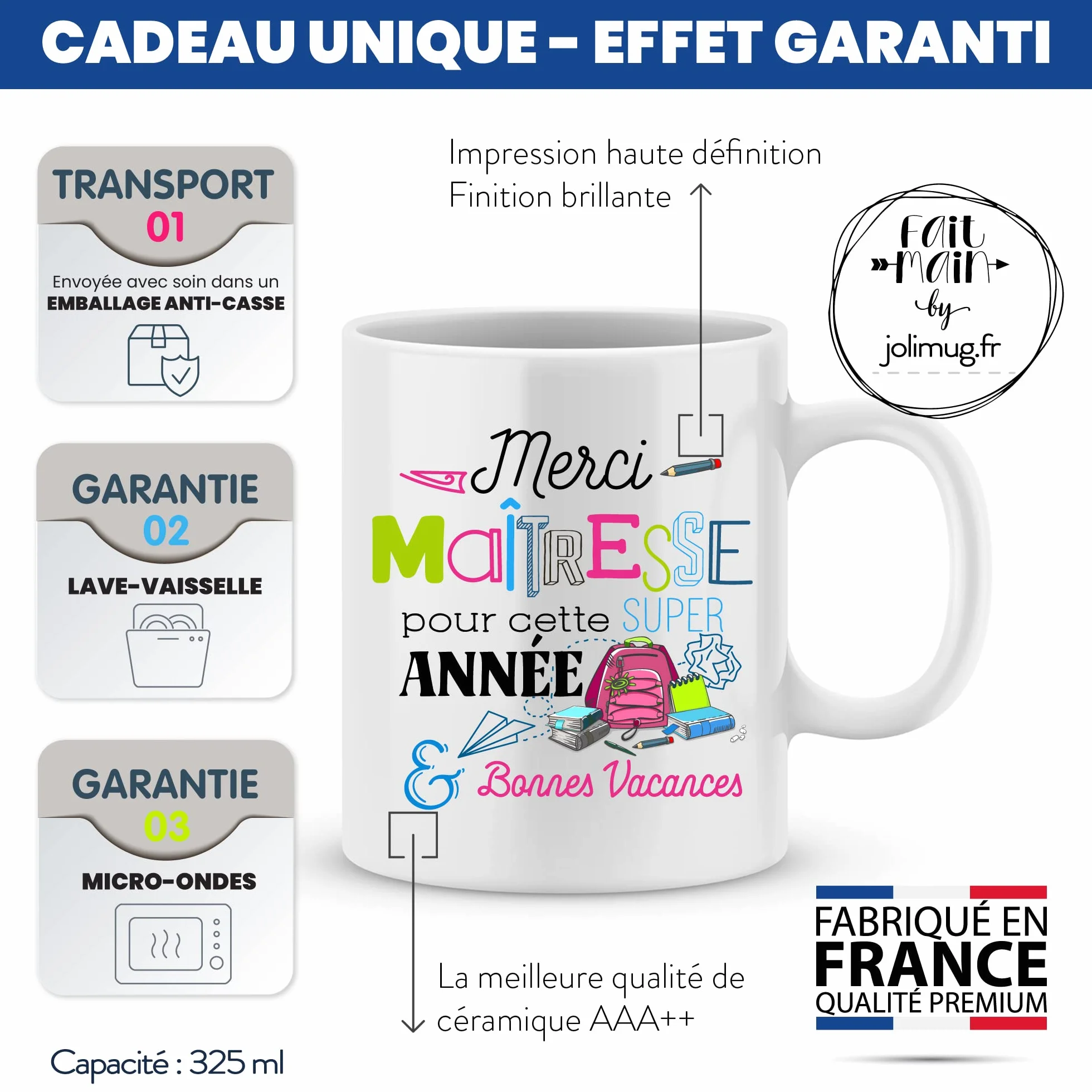 Mug Cadeau Fin d'Année Scolaire Maîtresse 11oz 320ML