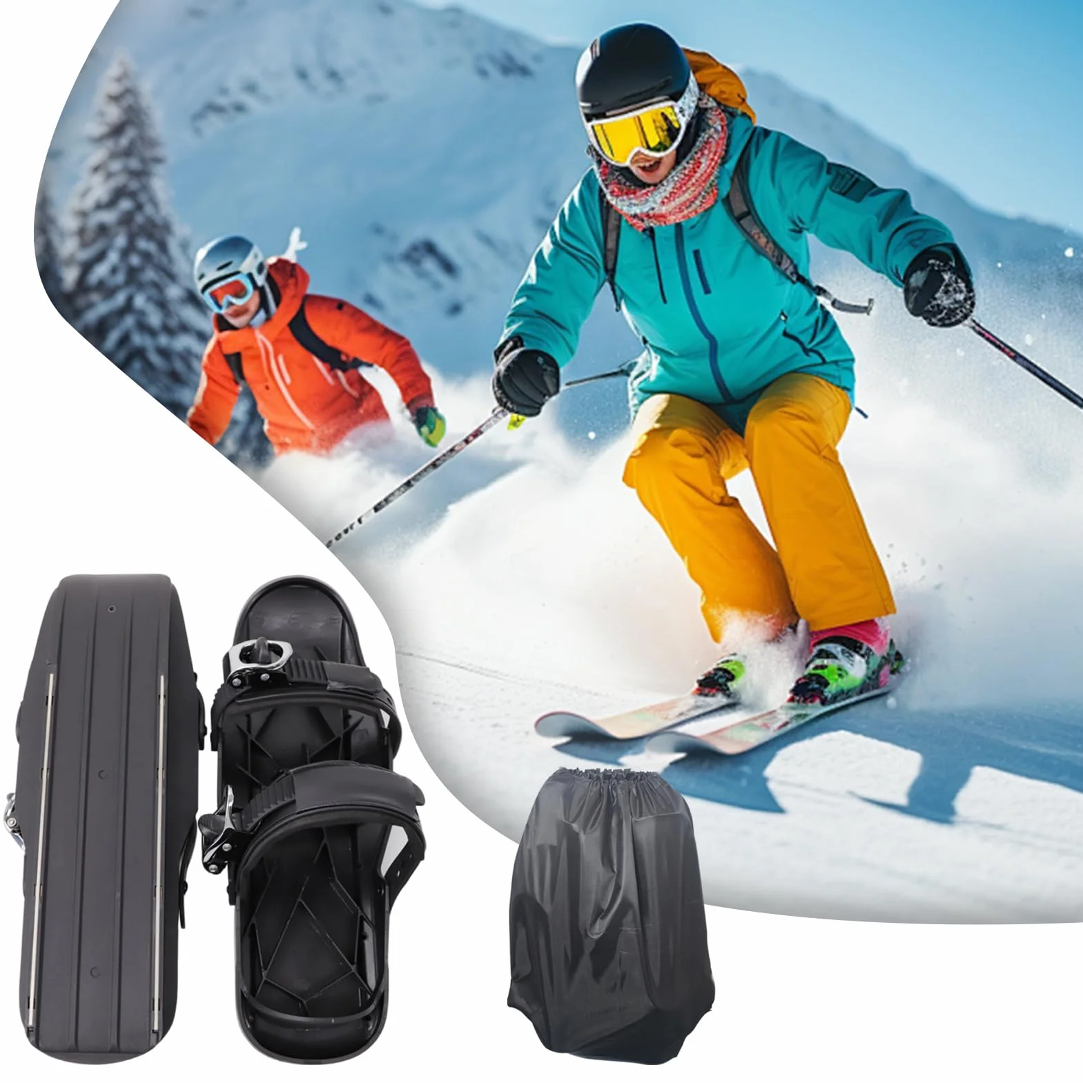 Mini Ski Skates, Chaussures De Ski Courtes Bottes Patins Neige, Skis Patins Neige Planches Courtes Chaussures Patinage Glace, Réglables Mini Skis Patinage Glace Raquettes Neiges Patinages Extérieur