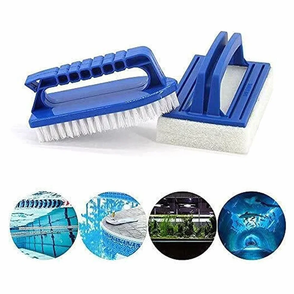 Brosse de Nettoyage Mur Piscine Éponge Ligne d'eau 2 Pièces avec Manche