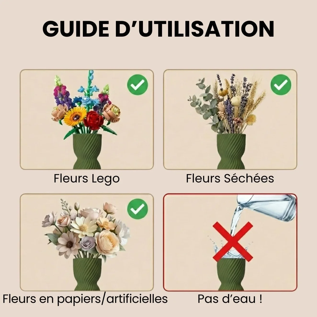 Vase pour Fleur Lego, Vase décoratif Lego Fleurs, Fabriqué en France