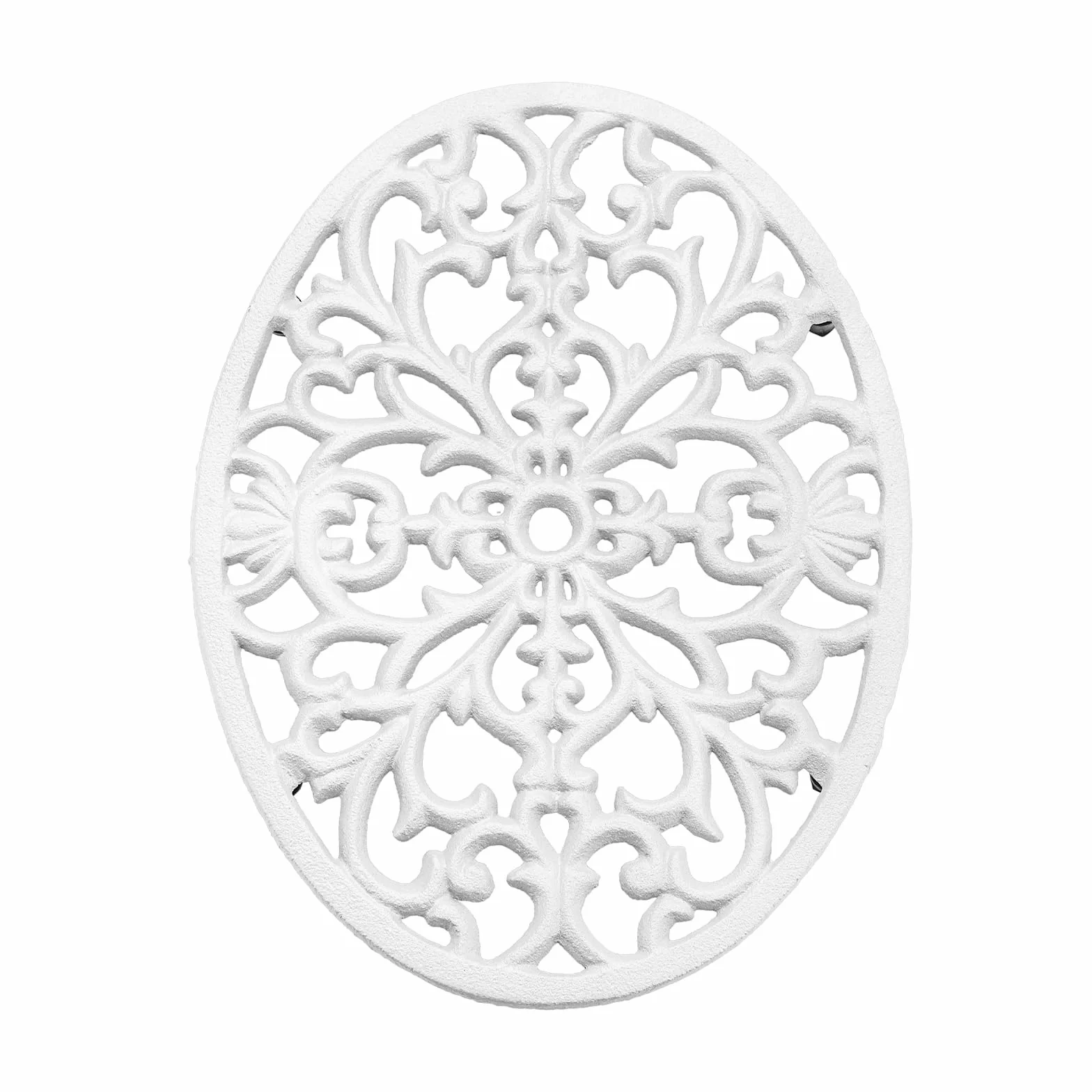 Dessous de plat ovale en fonte vintage avec pattes en caoutchouc pour cuisine et salle à manger (blanc)