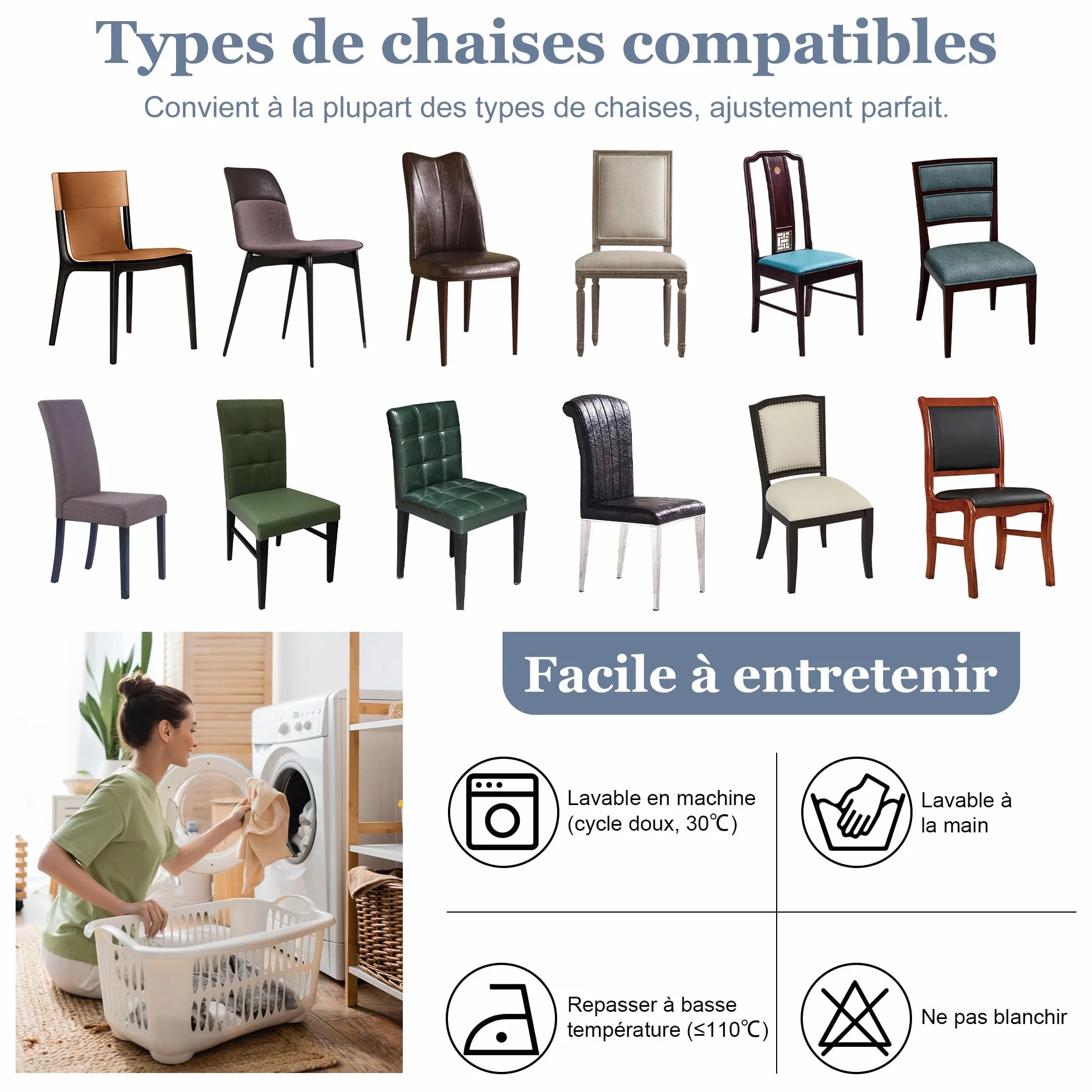 Housse de Chaise Haute de Bureau Lot de 4 pièces Beige pour Salon Cuisine