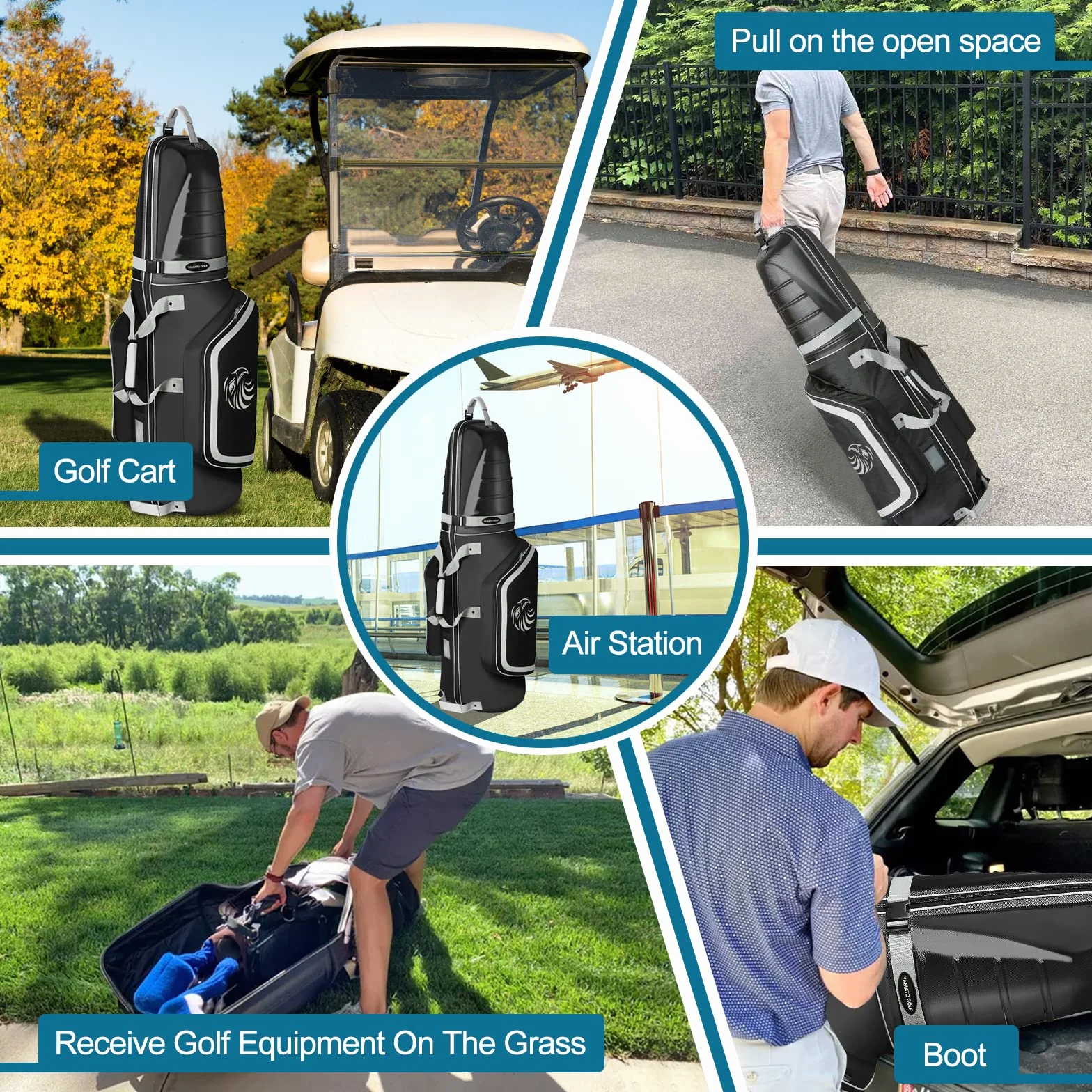 Yamato Sac de Voyage de Golf avec Coque Rigide ABS pour Clubs de Golf, Bagages pour compagnies aériennes avec Roues, Excellent Cadeau de Golf pour Golfeur