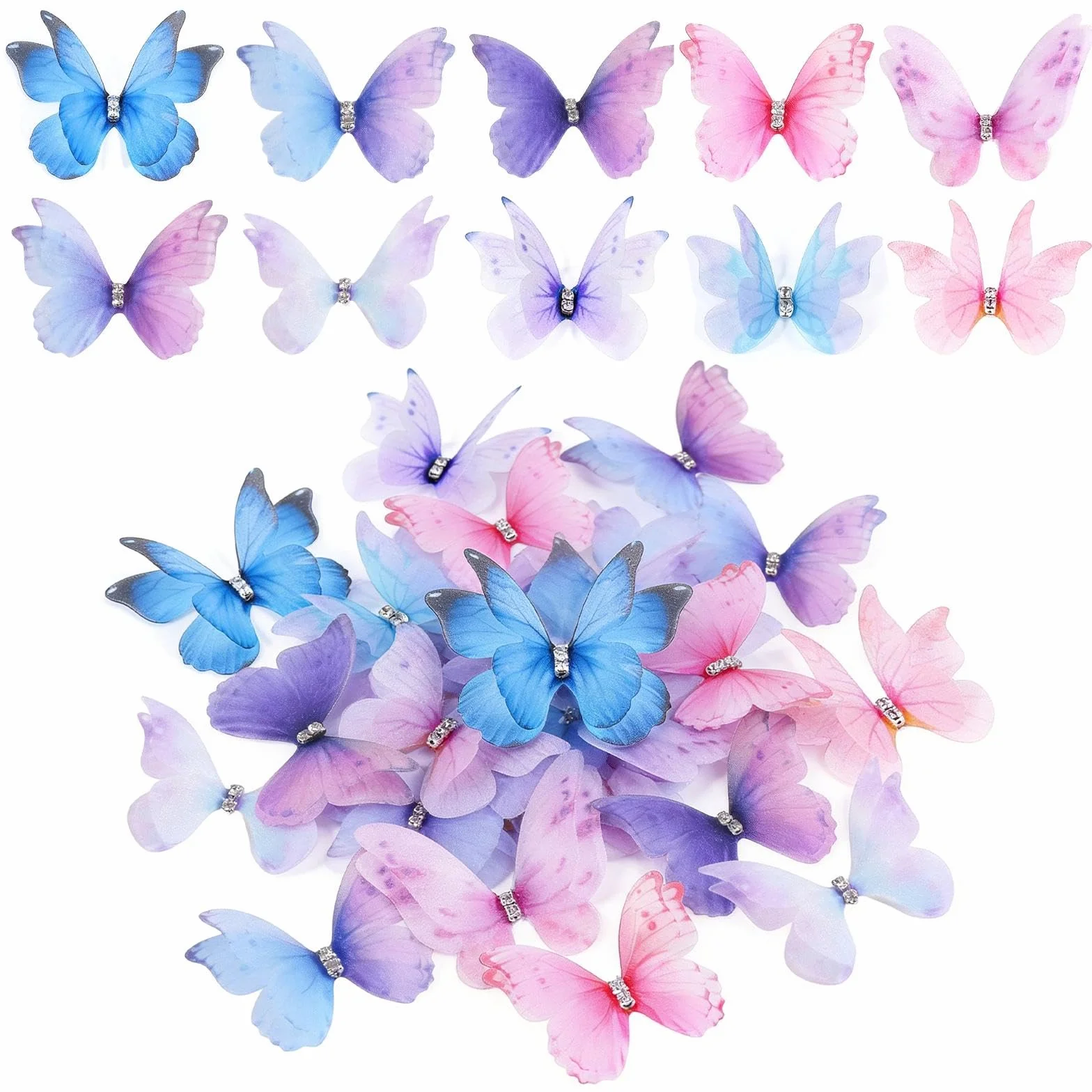 Papillon Decoration Stickers Muraux Chambre Fille 3D 70 Pièces Mousseline de Soie Translucide