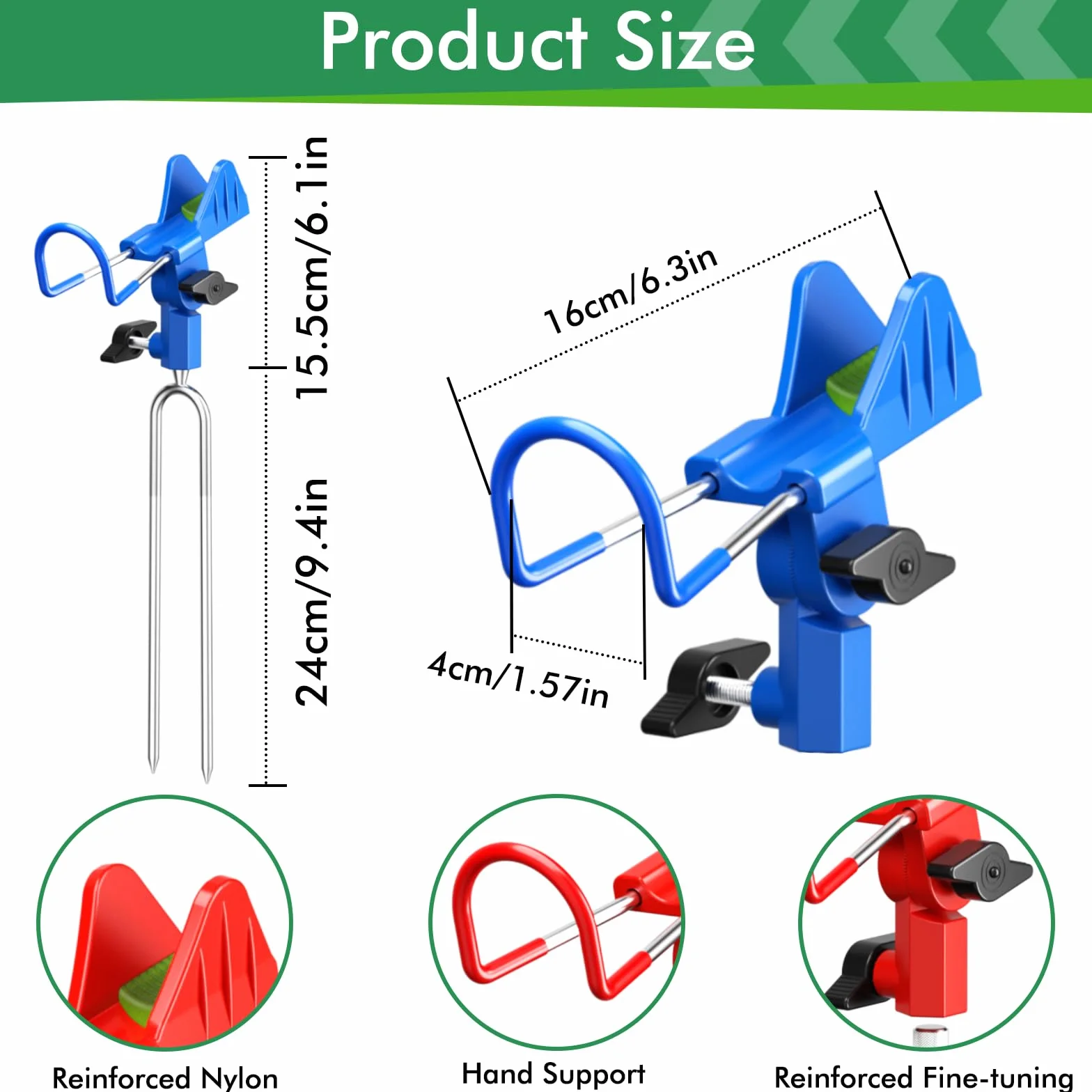 Support Canne à Pêche Acier Inoxydable Réglable 360° Lot de 2 avec Effet Lumineux pour Bateau