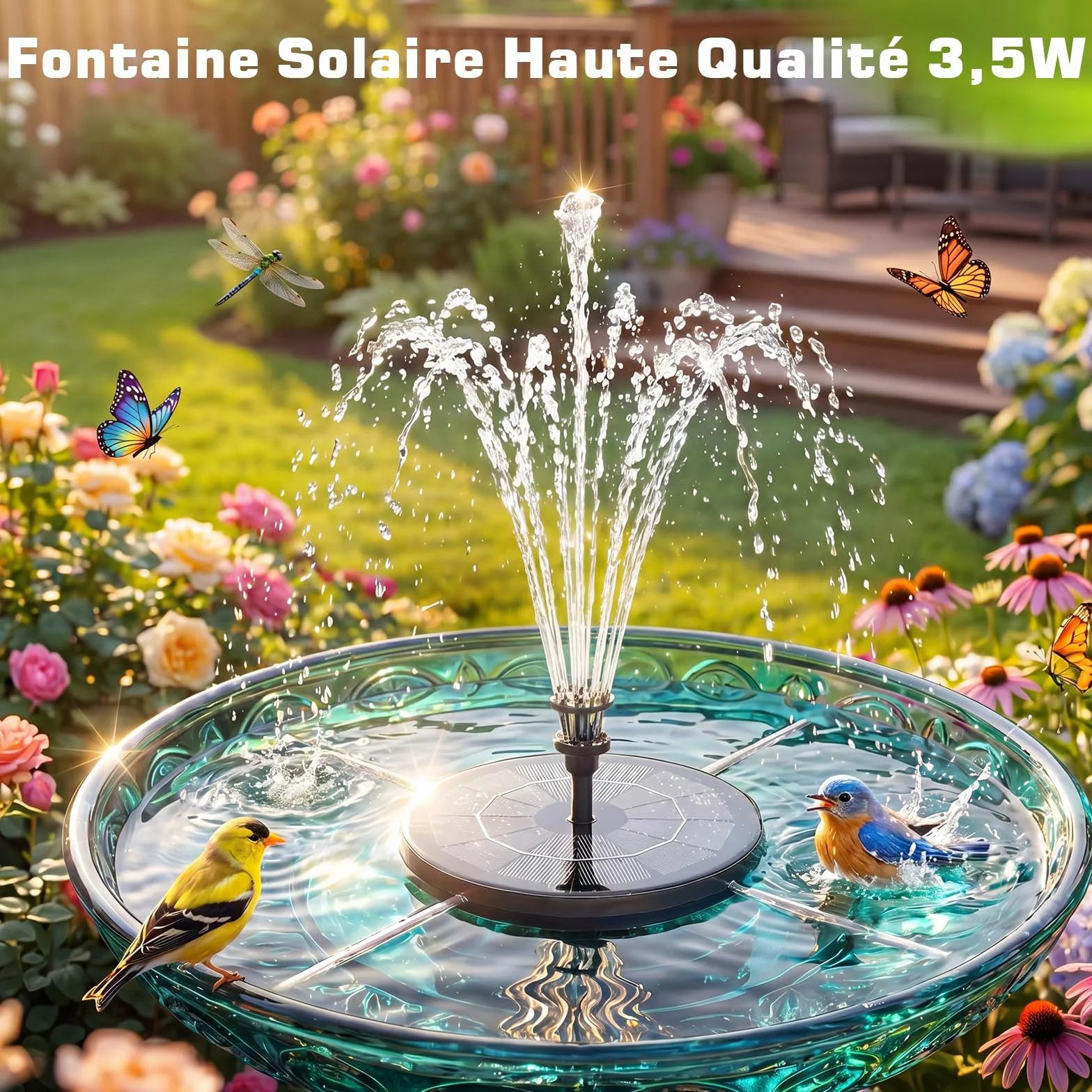 Fontaine Solaire Extérieur 3.5W Flottante Pompe Bassin avec Batterie 6 Buses Jardin