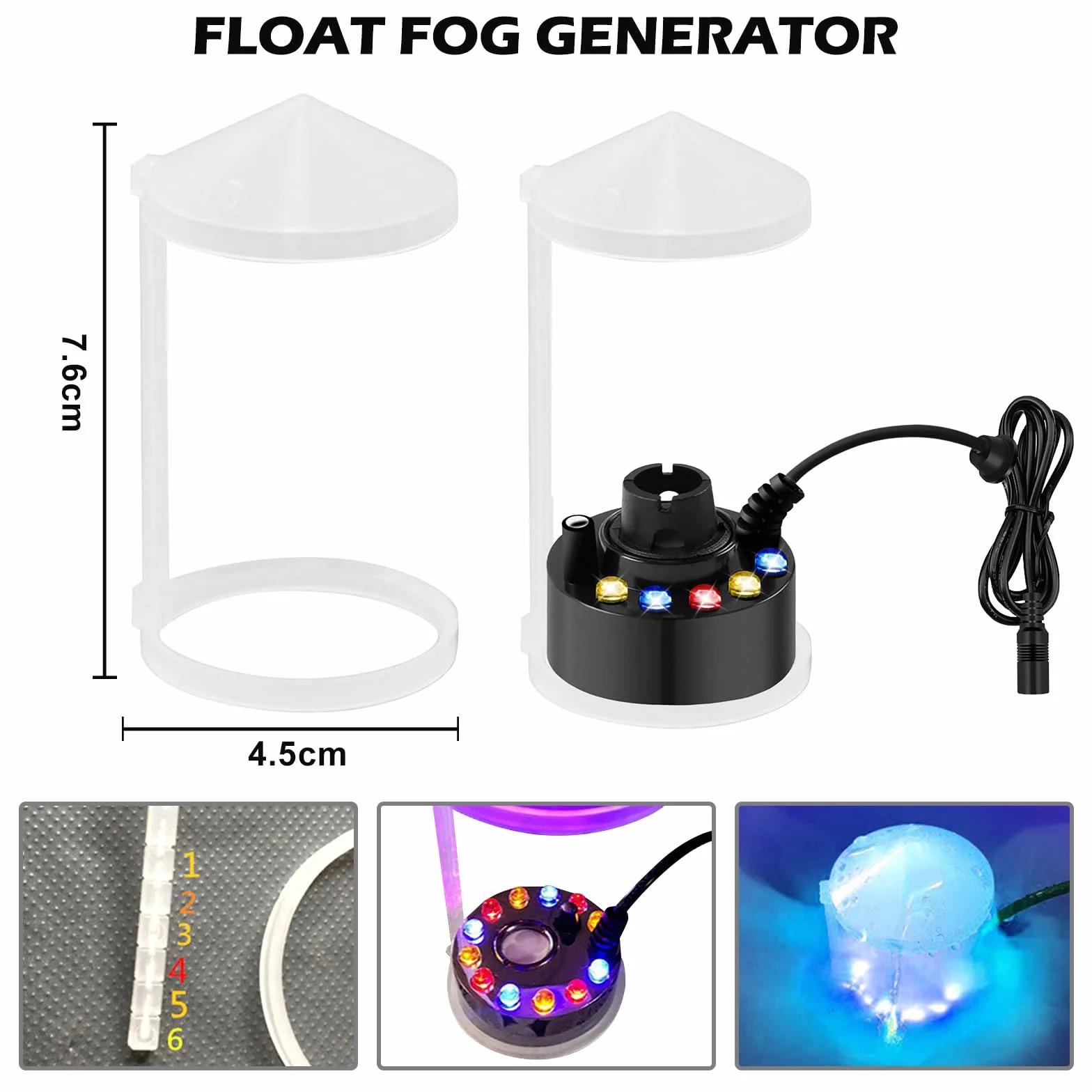 PORFOYO Nébuliseur à Ultrasons 12 LED Brumisateur Ultrason Mini Machine à Fumée d'Halloween avec Protection Anti-éclaboussures