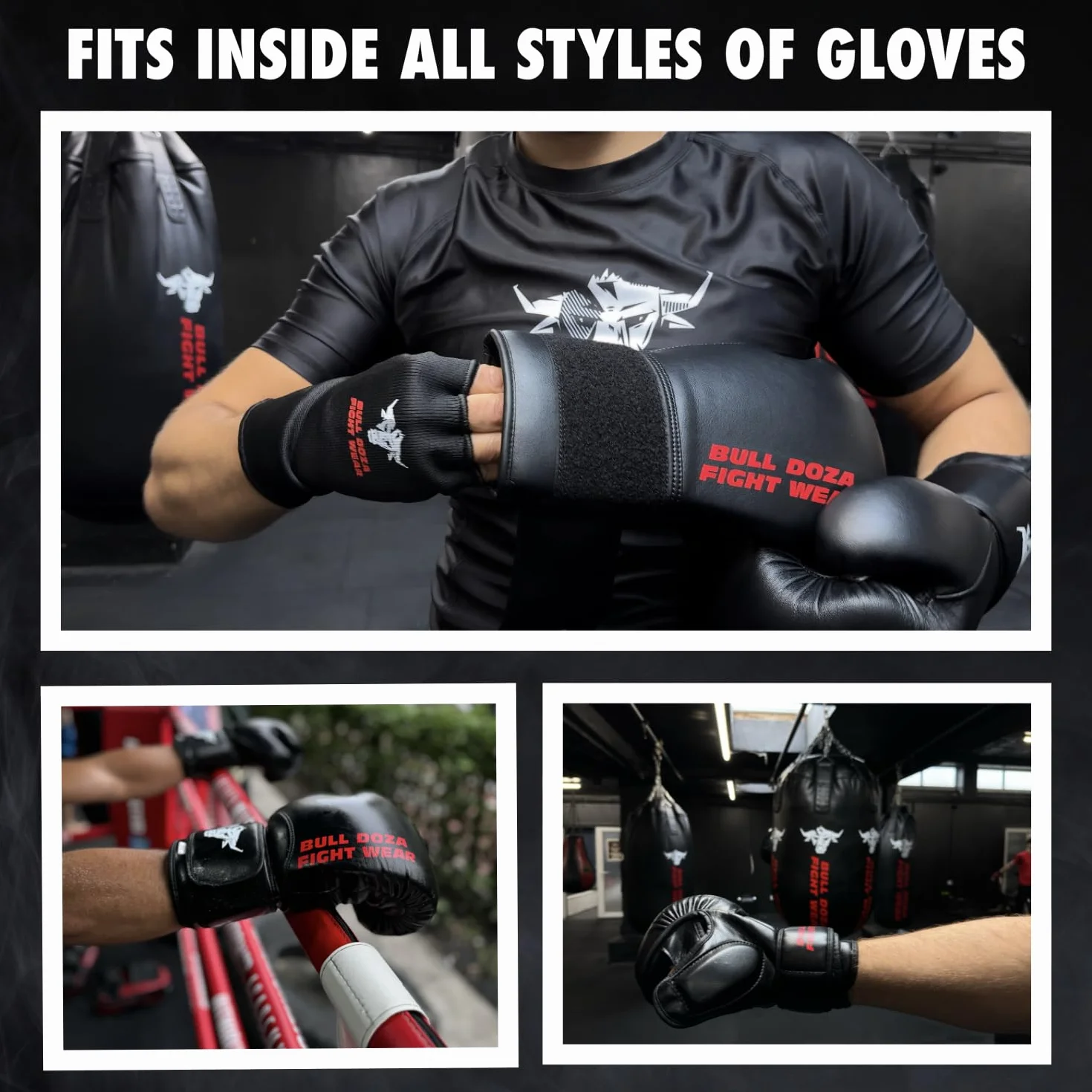 Quatre Tailles – Gants de Boxe pour Boxe – Demi-Doigt élastique sous Les Gants de Protection Contre Les odeurs – Idéal pour MMA, Muay Thai, Kickboxing, Arts Martiaux, Sports de Combat