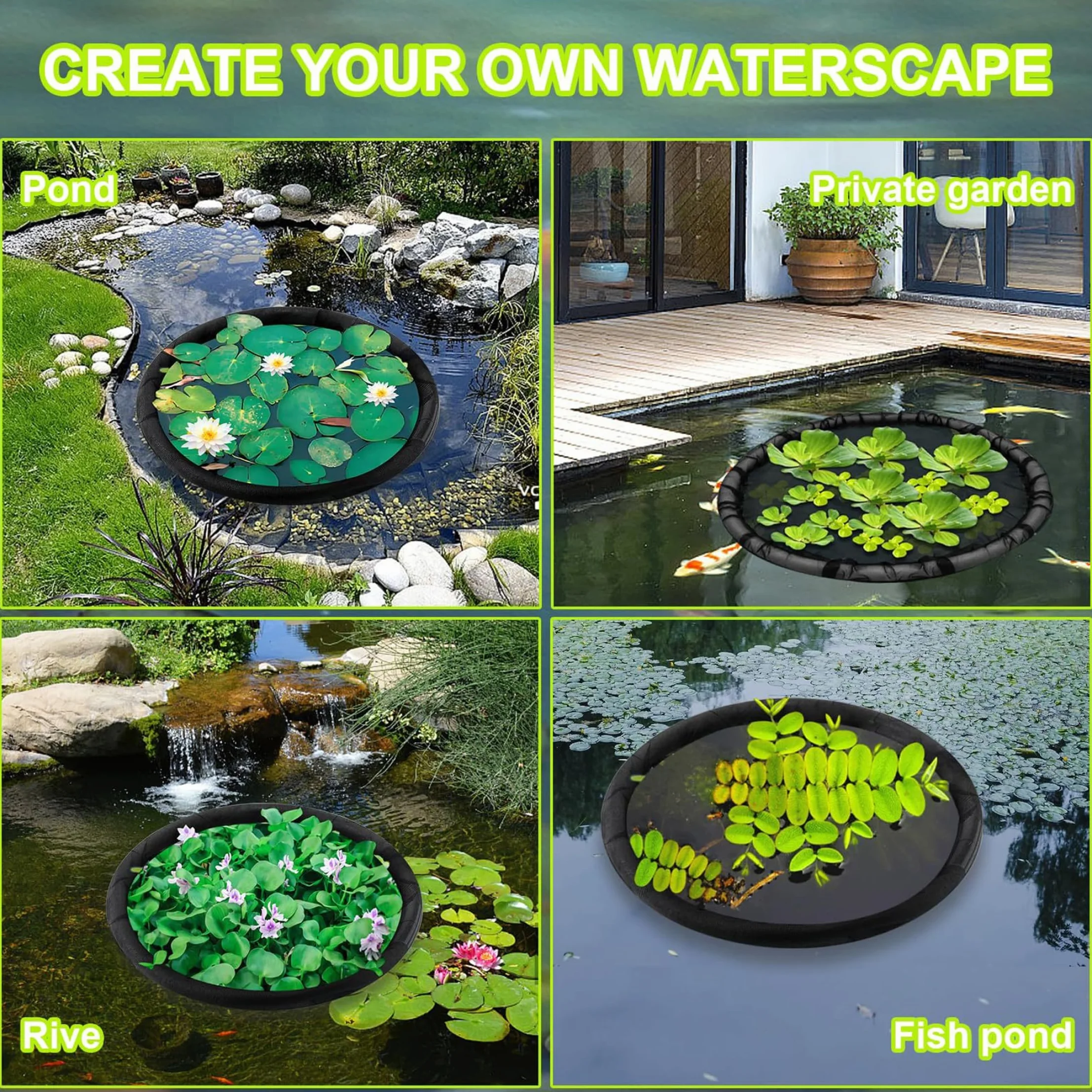 Barrière Flottante pour Plantes Aquatiques 2 pièces 17,7 Pouces Île Florale Ronde
