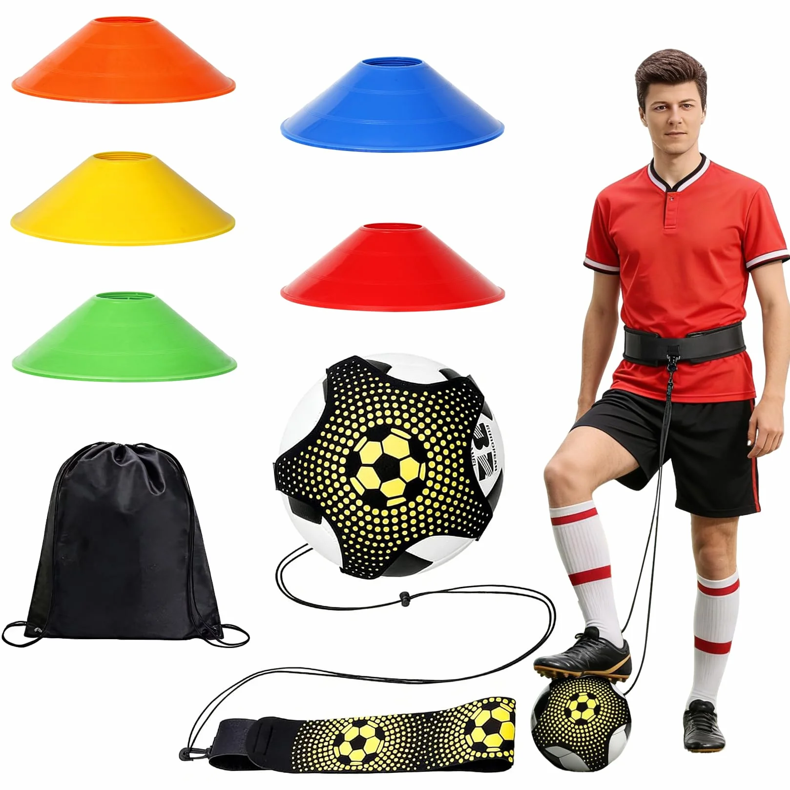 Kit Entraînement Football Plot Ceinture 12 Cônes Sac Rangement