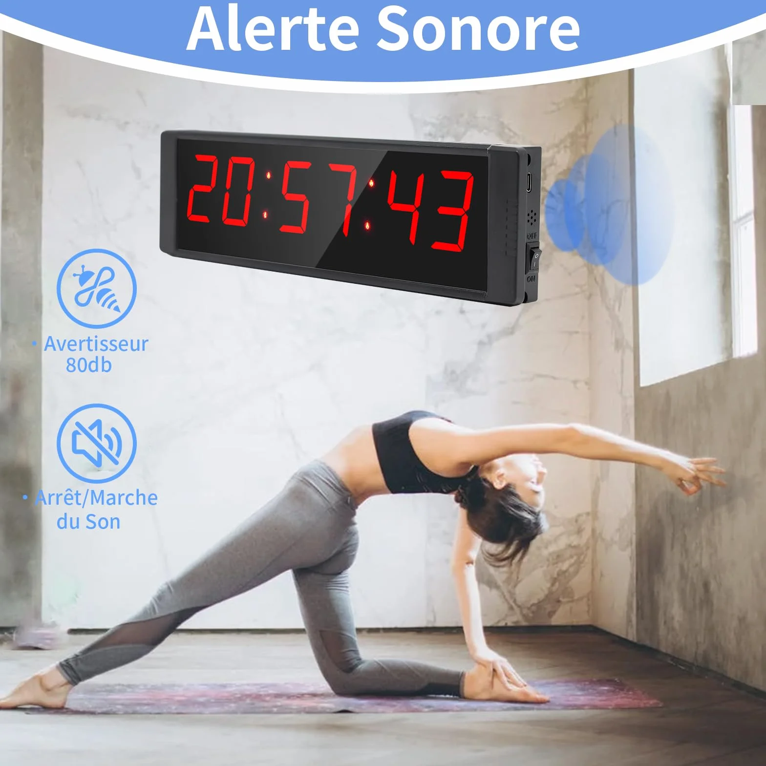 Timer Sport avec Bouton Marche/Arrêt, Minuteur et Chronomètre Portable, Horloge Murale Numérique avec Télécommande, Intervall Timer avec Socle, 12/24H Horloge pour Fitness, Workout, Home Gym
