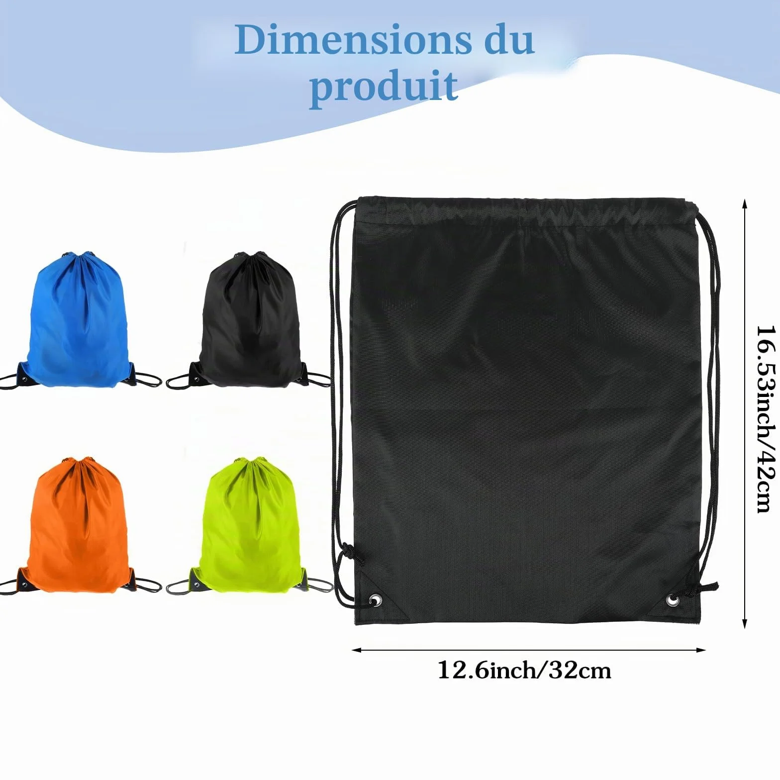 Gjinxi Sac à dos avec cordon de serrage 4 pièces, sac à dos léger à cordon pour homme et femme, sacs à cordon pour le sport, la gym, la natation, la plage, le football
