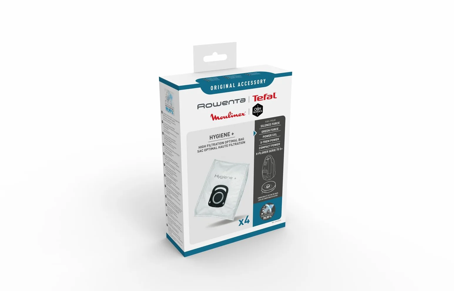 Rowenta Hygiène+ Lot de 4 Sacs Compatibles Aspirateurs Compact Power Power XXL Silence Force X-Trem Power ZR200520 Blanc