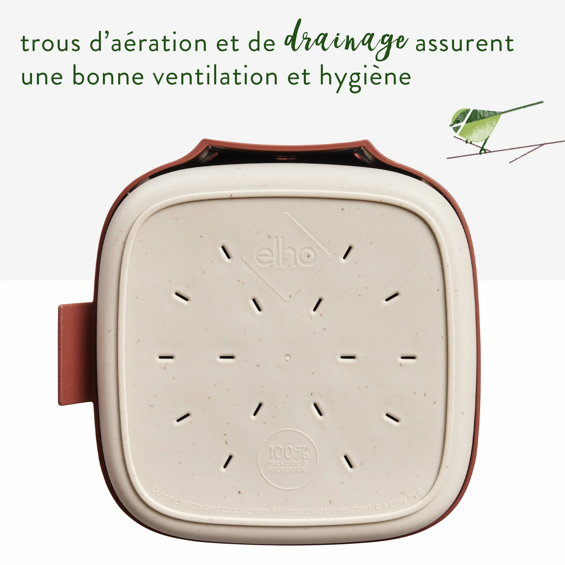 Elho Cosy Bird House 18cm - Nichoir Oiseaux Exterieur - Plastique 100% Recyclé - Rouge/Tuscan Red