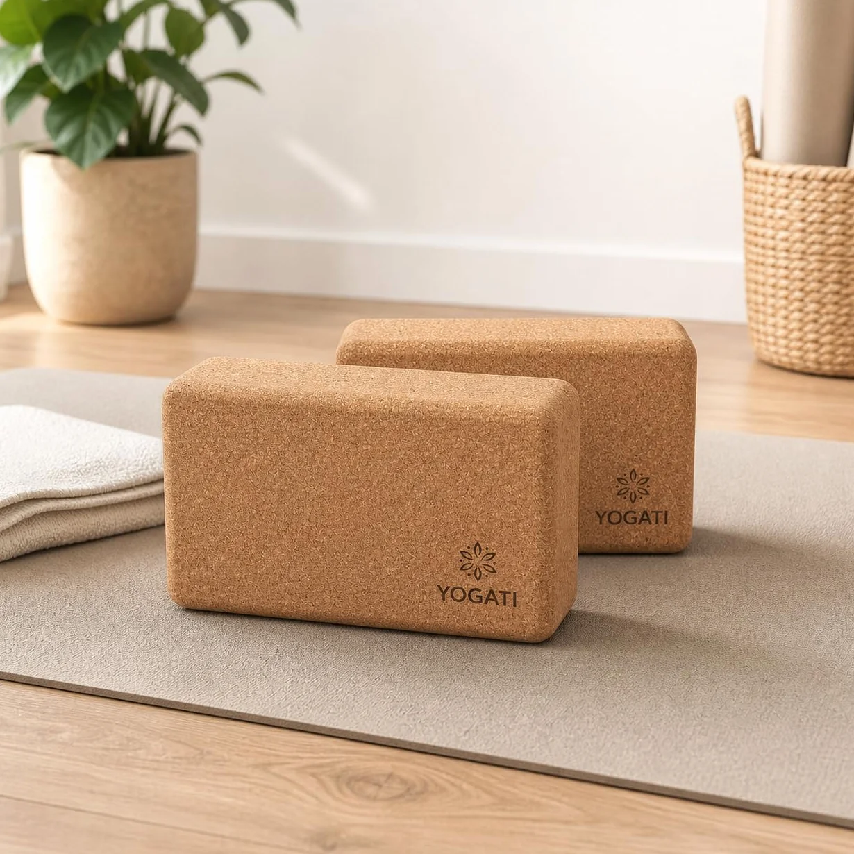 YOGATI® Brique de Yoga en Liège lot de 2 | Blocs de Yoga Durable en Liège Naturel | Bloc Yoga 22x12x7.5 cm | Yoga Block Écologique | Idéal pour Pilates et étirements