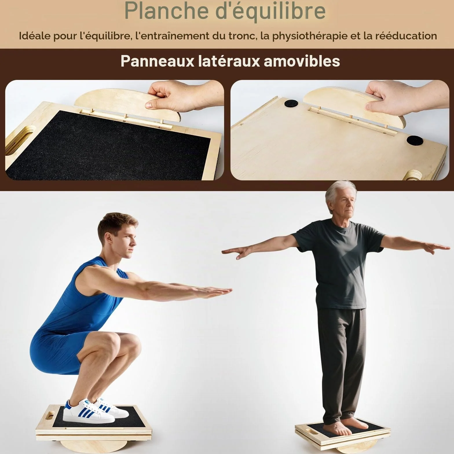 Planche D'équilibre et Planche Inclinée en Bois, Balance Board Antidérapante, Réglable Slant Board de Remise avec 5 Angles D'inclinaison, pour Les Squats, L'étirement Musculaire et L'équilibre