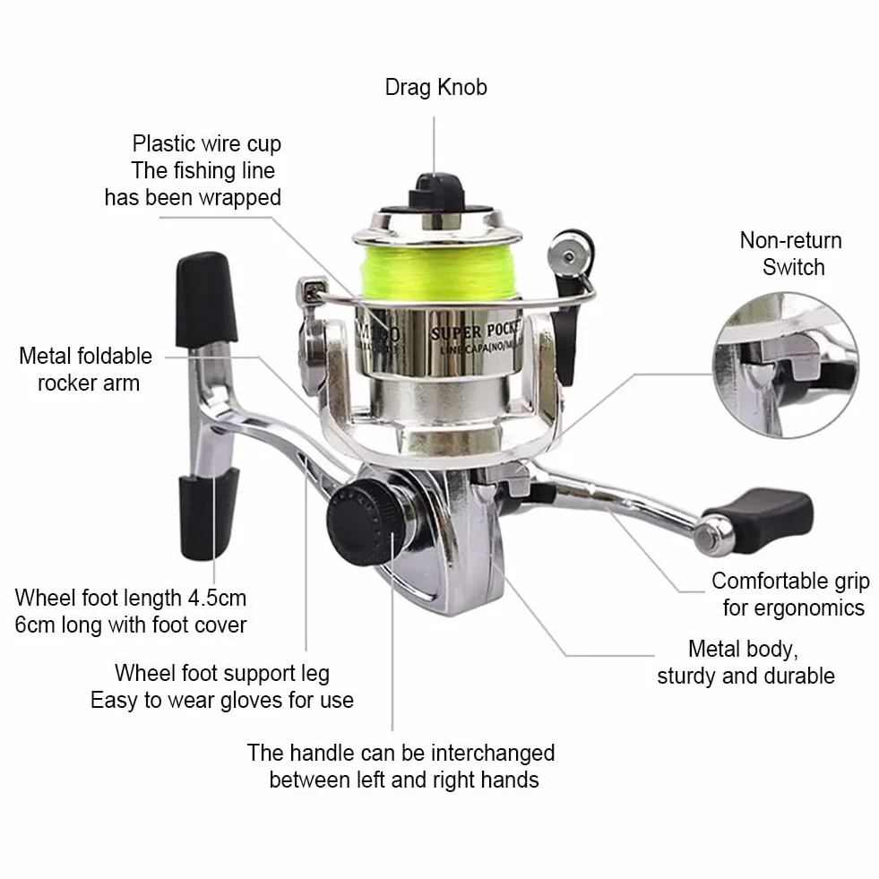 Garvee Moulinet Spinning Compact MN100 – Métal Durable, Rapport 4,3:1, Poignée Réversible – Carpe, Bass, Truite