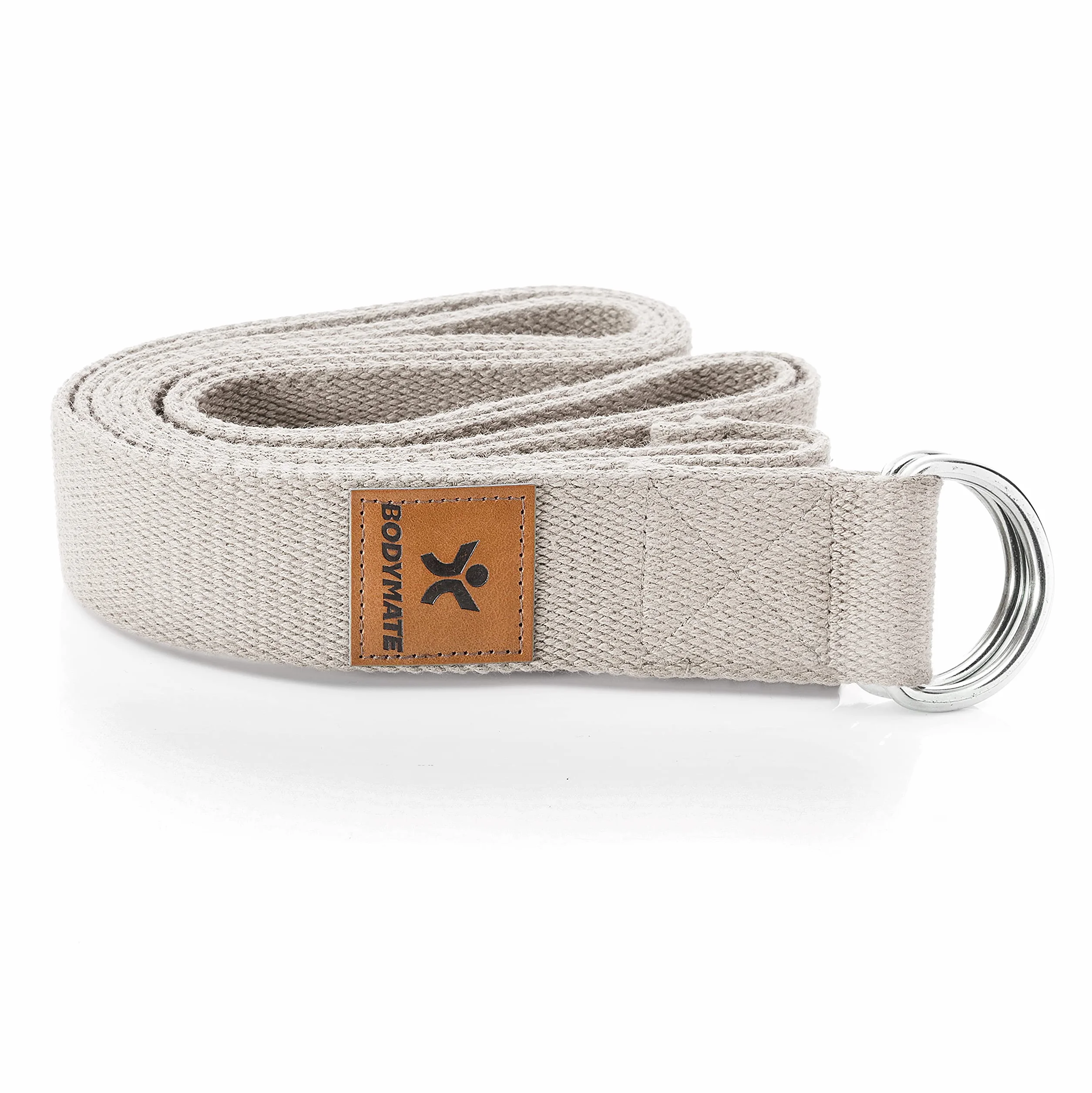 BODYMATE Ceinture de Yoga avec Anneaux en métal, Sangle de Yoga pour débutants et Professionnels, Boucle de Yoga 100% Coton, Sangle d'étirement 250cm Long et 3,8cm Large