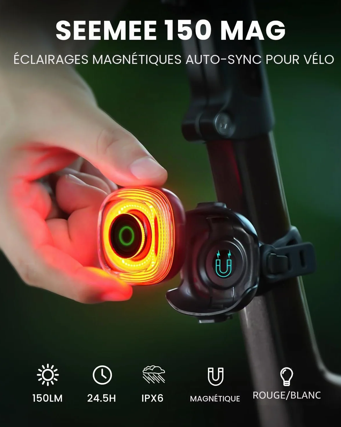 Magicshine Éclairage vélo HORI1300S et SEEMEE150 MAG Avant et arrière, Commande Tactile FTR LightSync, éclairage Avant 1300 LM et éclairage arrière magnétique 150 LM, Rechargeable par USB-C