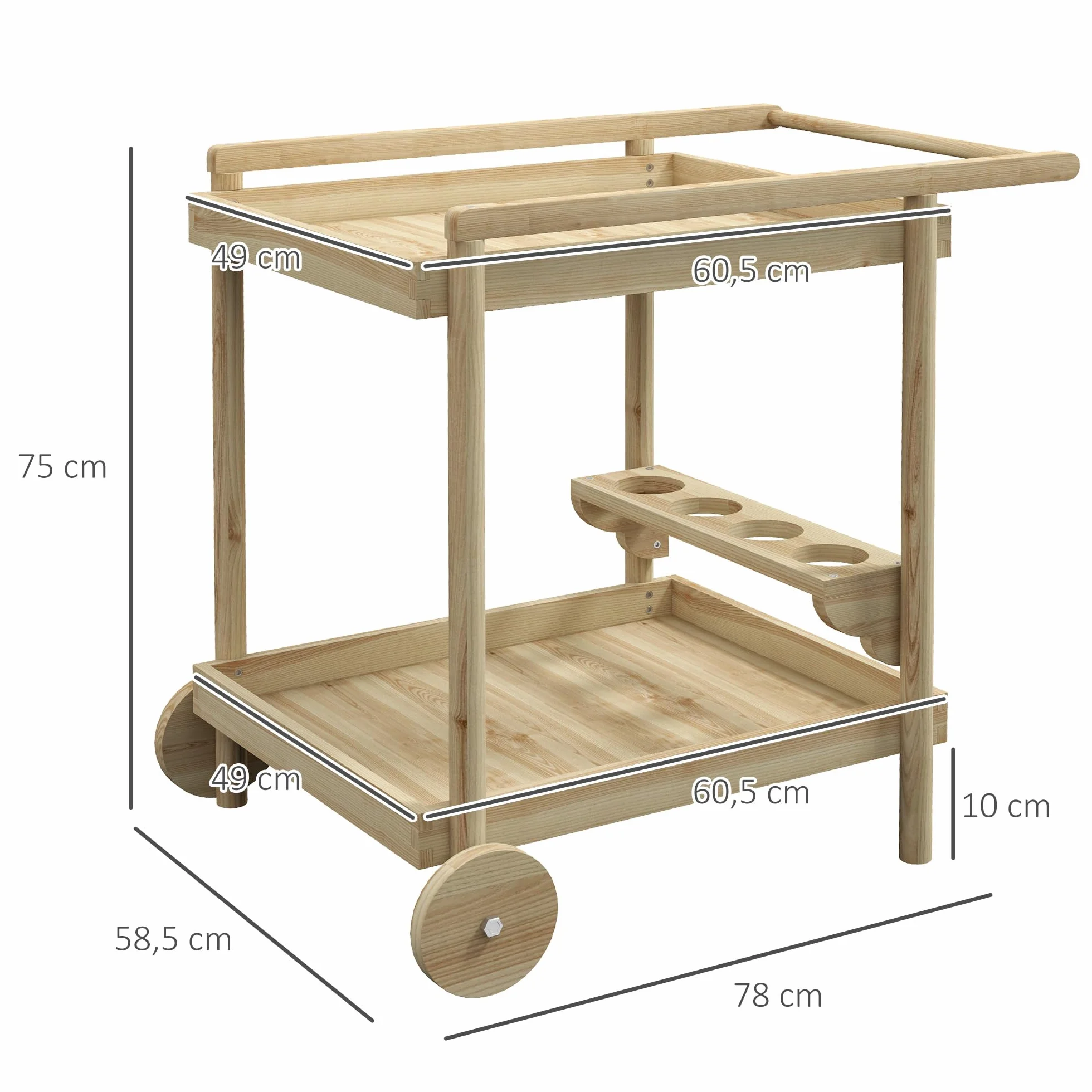 Outsunny Desserte de Jardin Chariot Barbecue en Bois 78x58,5x75 cm