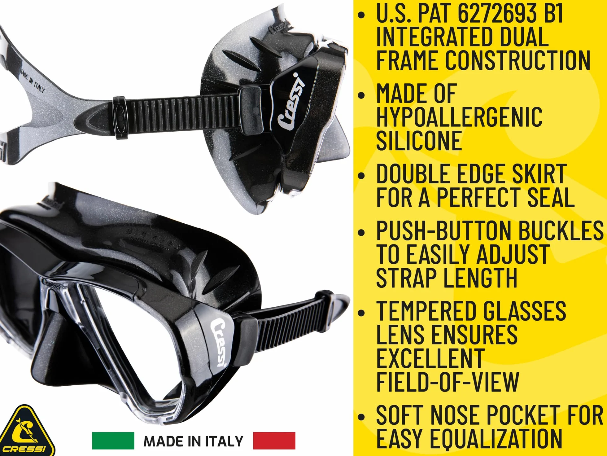 CRESSI Big Eyes Mask Combo Set Mask + Snorkel UD for Diving Snorkelling Adults One Size