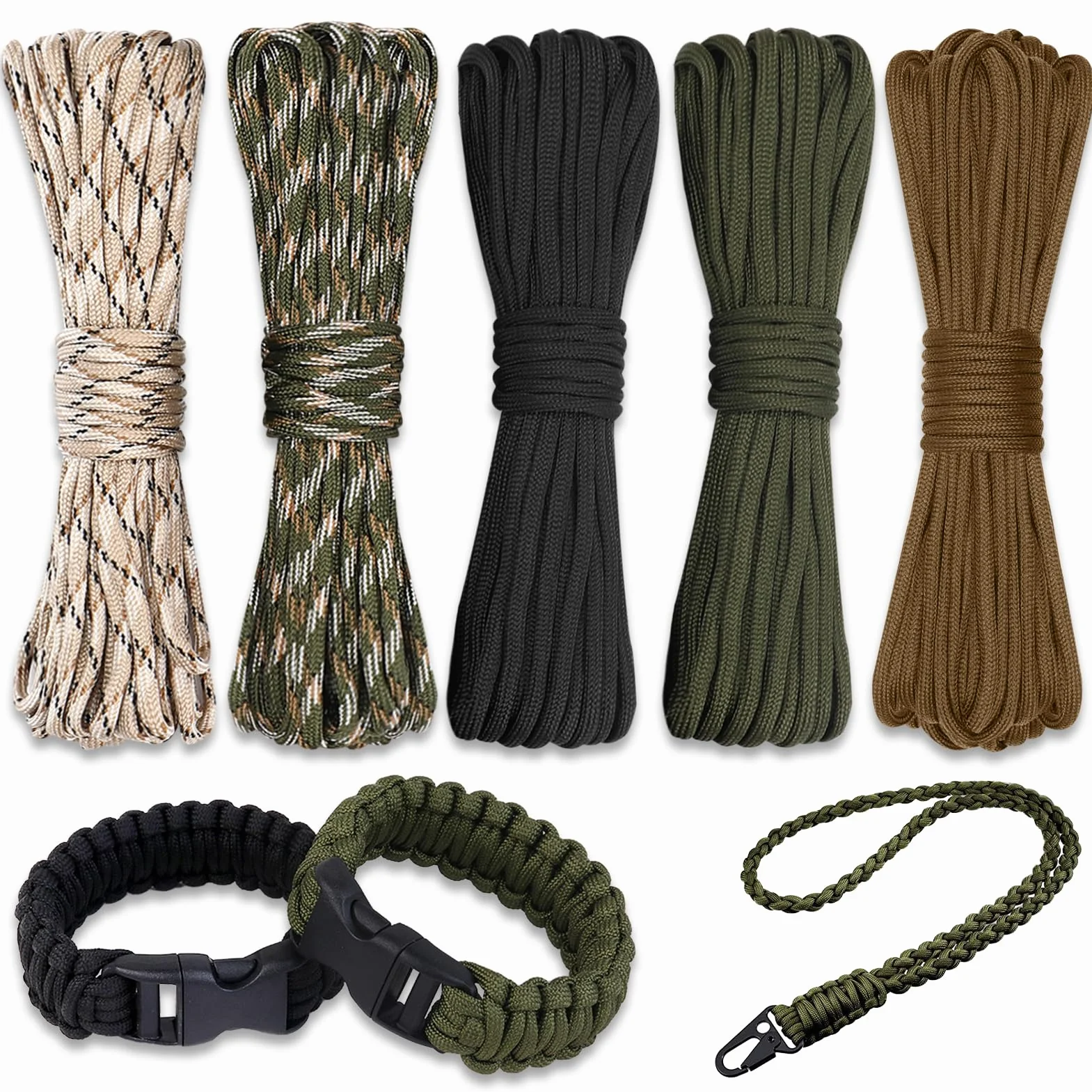 Paracorde 5 Pièces 33ft 10m 4mm 7 Brins Corde Nylon Cordelette pour l'artisanat Camping Bricolage