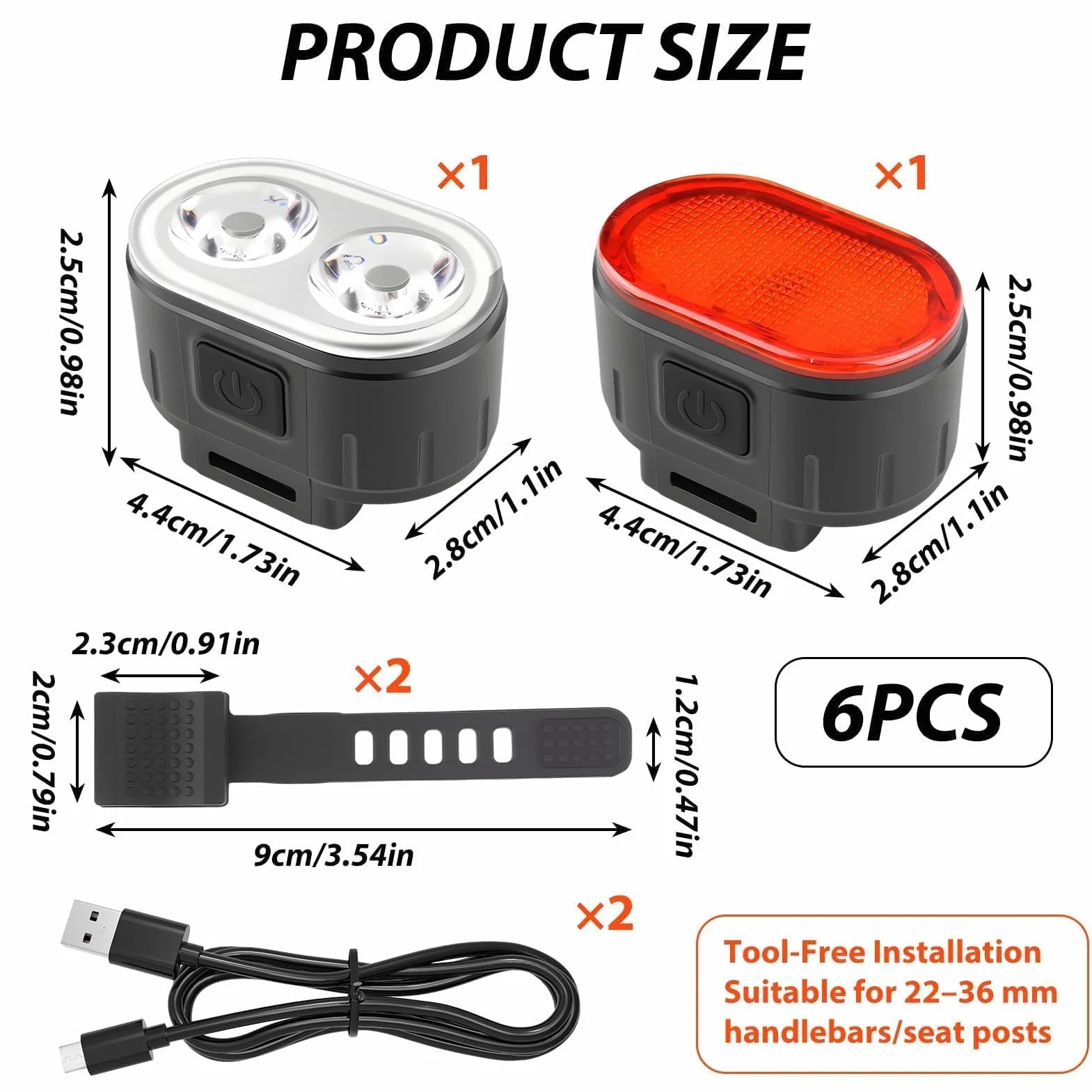 Lumiere Velo Avant et Arriere, Lampe Velo LED Puissantes Rechargeable USB, 4+6 Modes D'éclairage, Étanche IPX5 Lampe Velo, Phare et Feux Arrière pour Nocturne Cyclisme VTT VTC