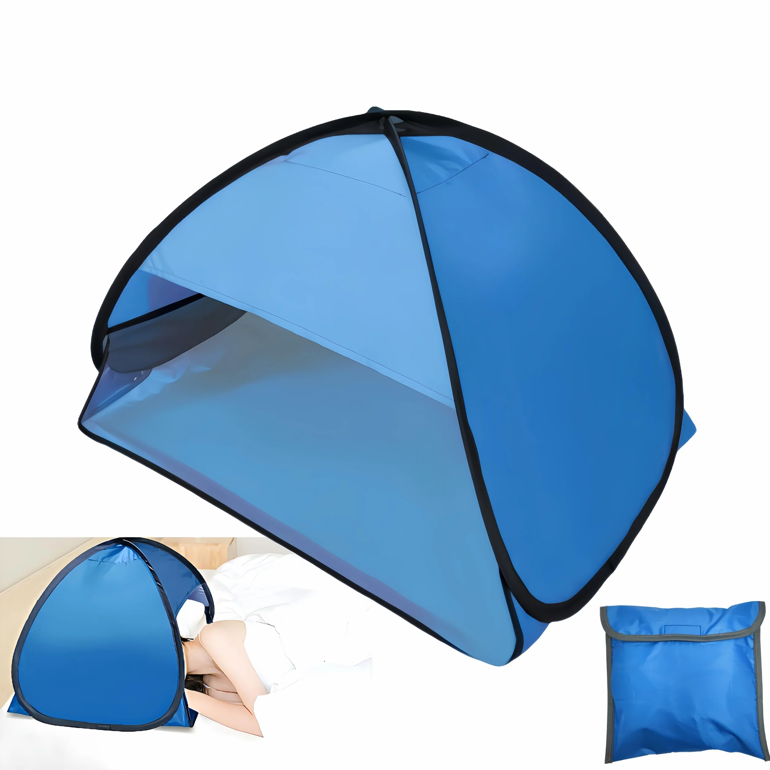 Protection solaire portable - Tente de plage automatique - Pop-up - Protection solaire - Voyage - Mini tente de tête - Double sort bleu