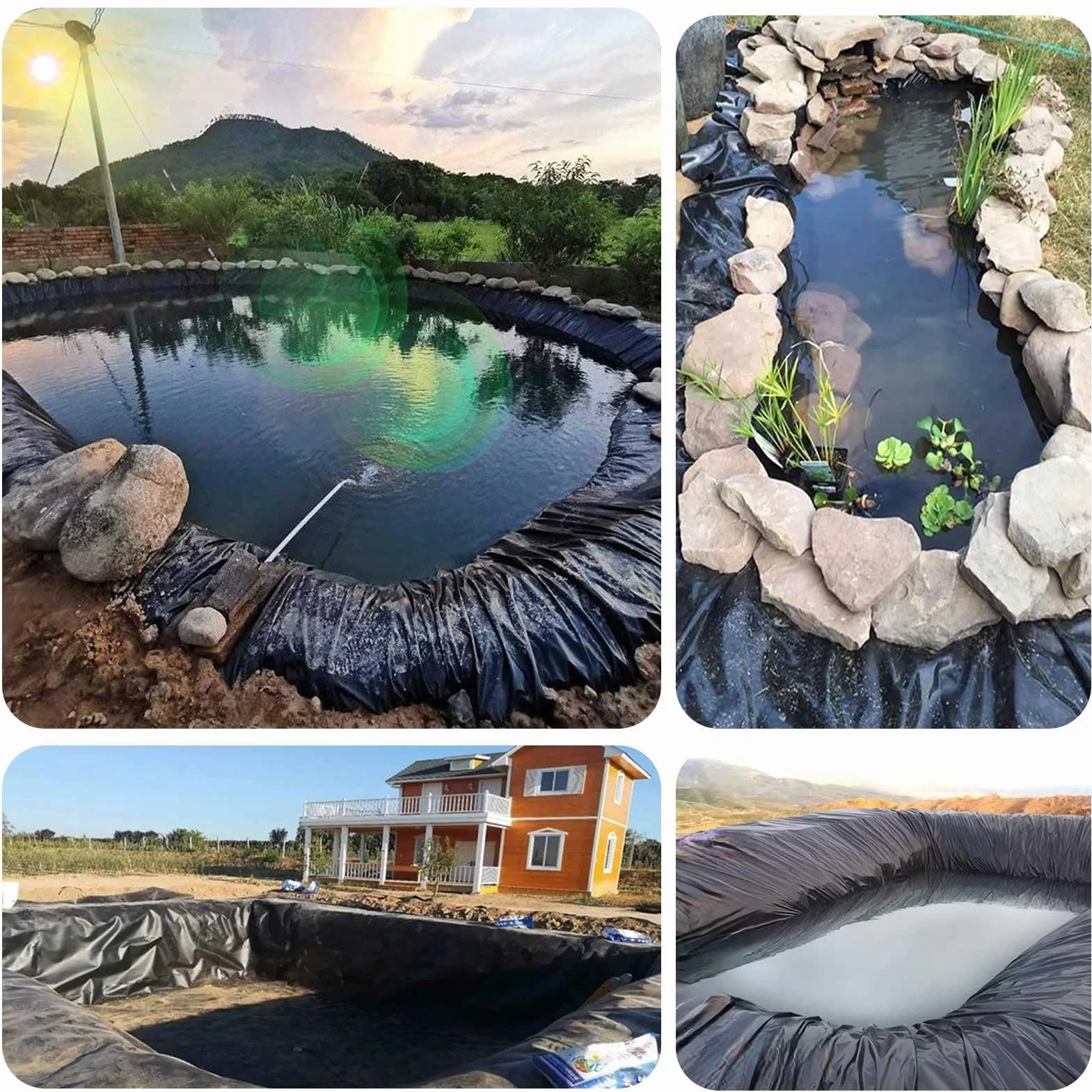 Bâche HDPE Revêtement de Bassin Noir 5x8m 6x10m 8x12m 10x15m Anti-Humidité Jardin Aquatique