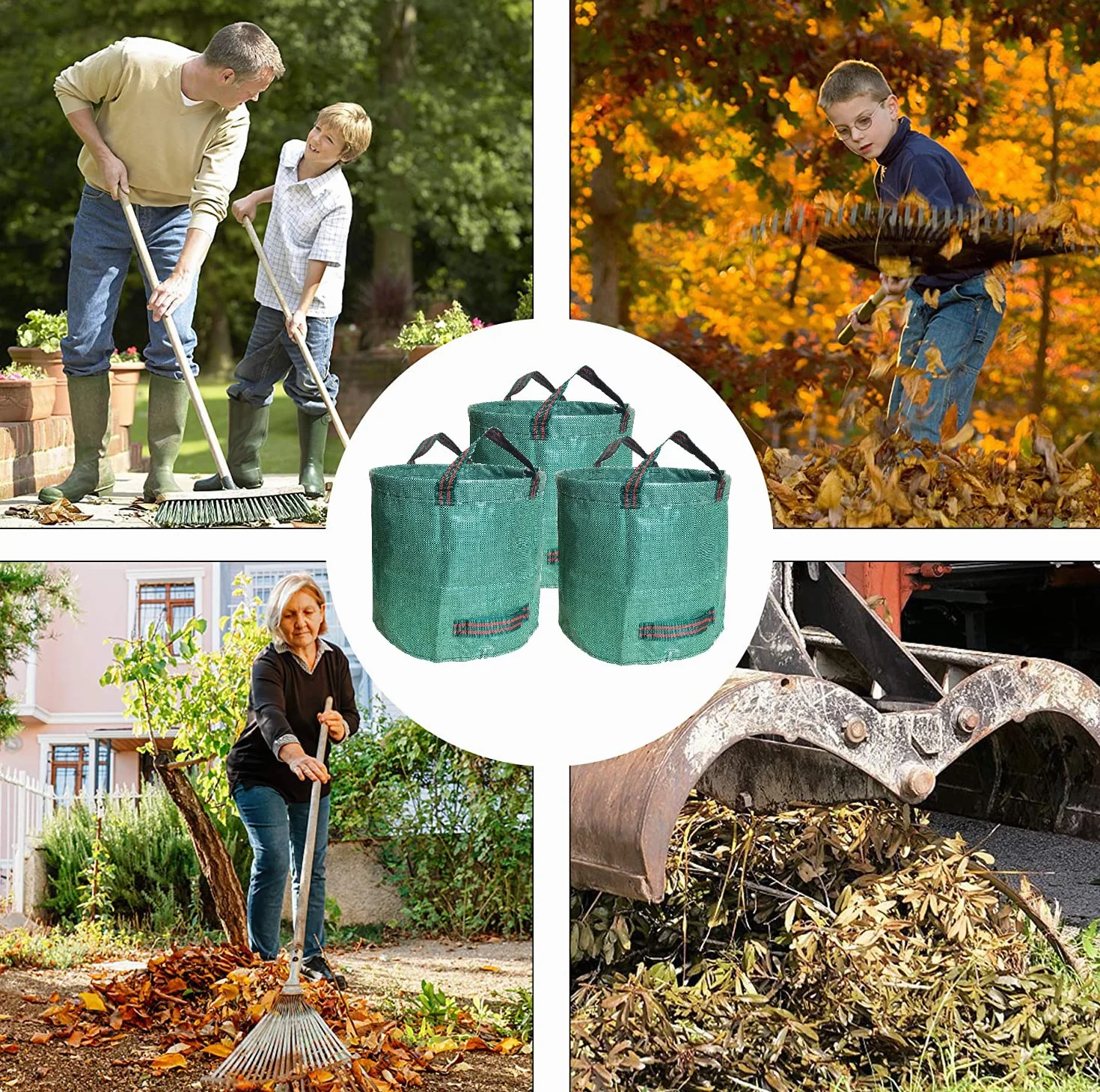 Sacs de Jardin 272L Lot de 3 - Poubelle Résistants PP Robuste Vert
