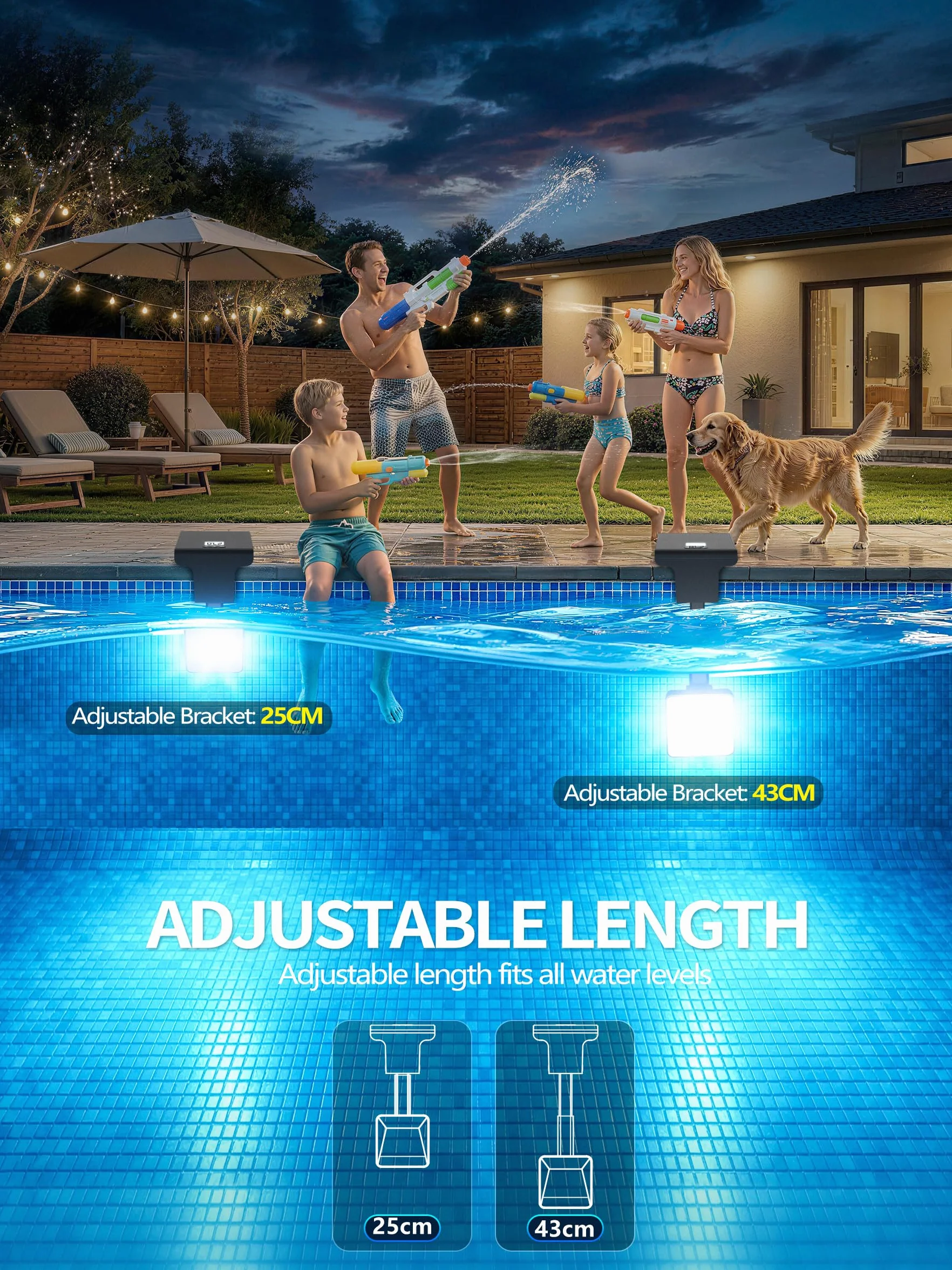 DeeprBlu 2 en 1 Lumiere Piscine Solaire avec Thermomètre Éclairage Submersible 10 Modes