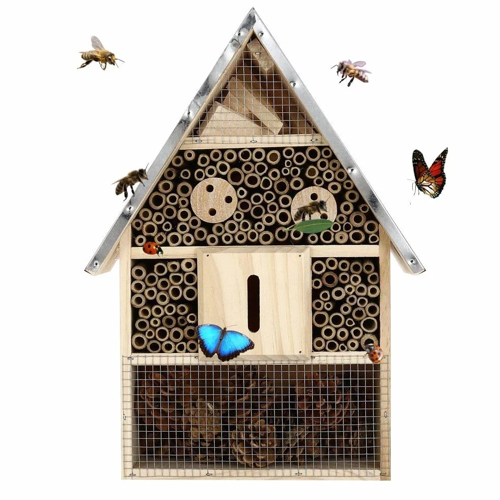 Buddy Wild Hôtel à Insectes 28 x 9,5 x 40 cm Abri de Jardin Écologique pour Abeilles Papillons Maison Bois Toit en Tôle