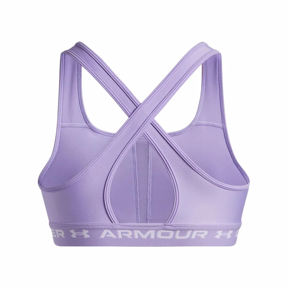 Under Armour UA Crossback Mid Bra, Brassière de sport running femme, Noir/Jet Gris, L