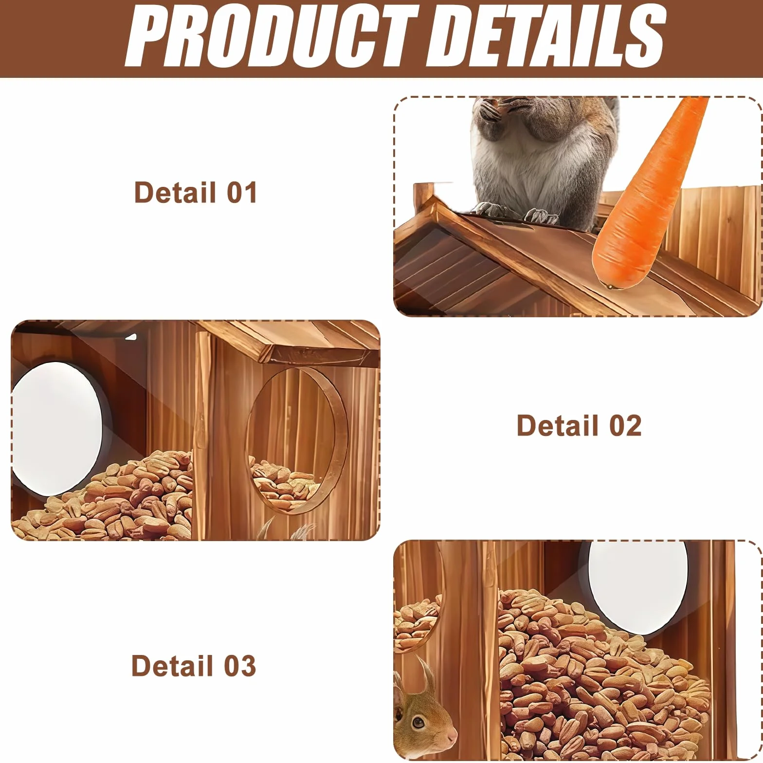 Mangeoire pour écureuils en bois résistant aux intempéries, stable et durable avec 2 entrées