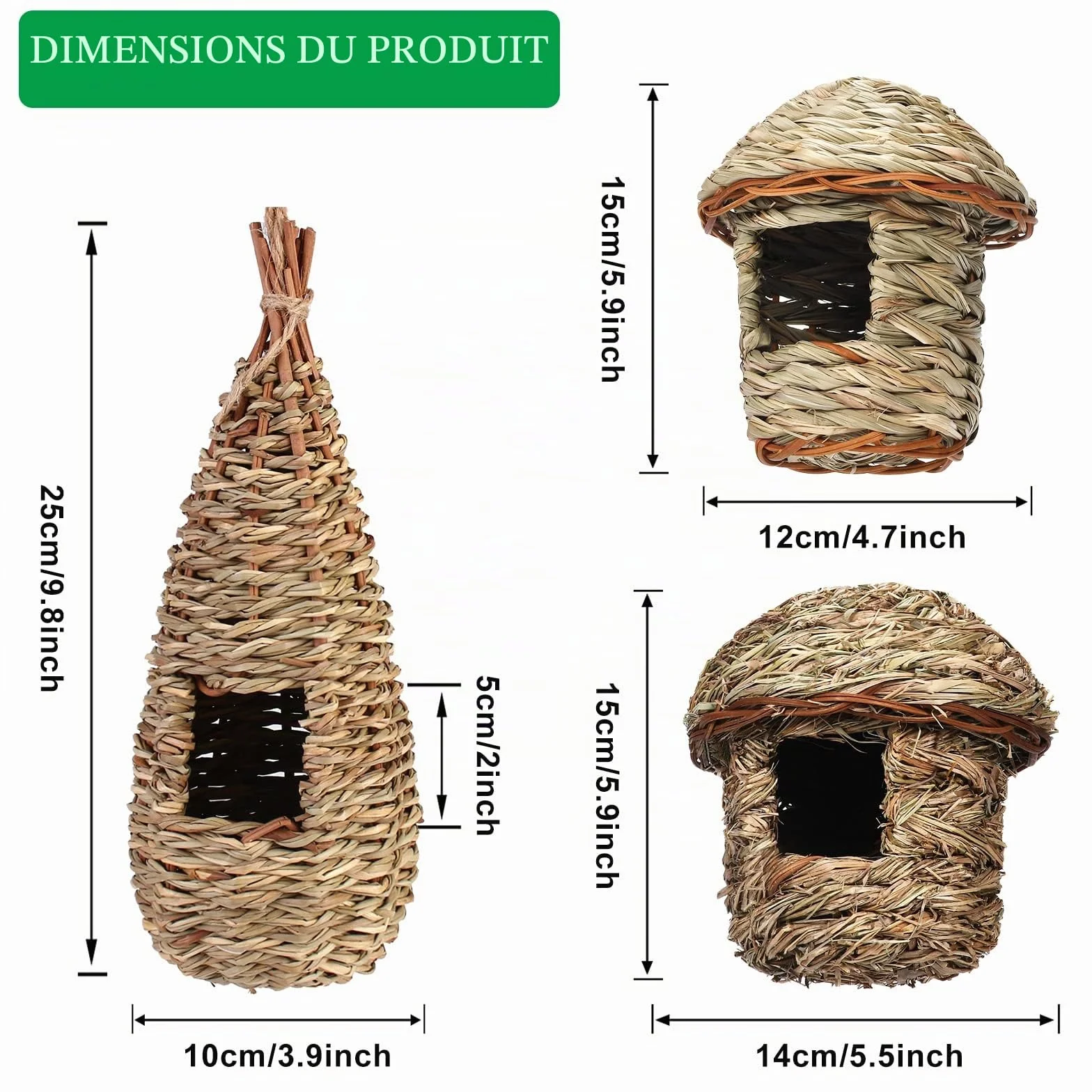 Cabane Oiseaux Tissé À La Main, Nichoir Exterieur pour Perruche, Colibri, Mesange