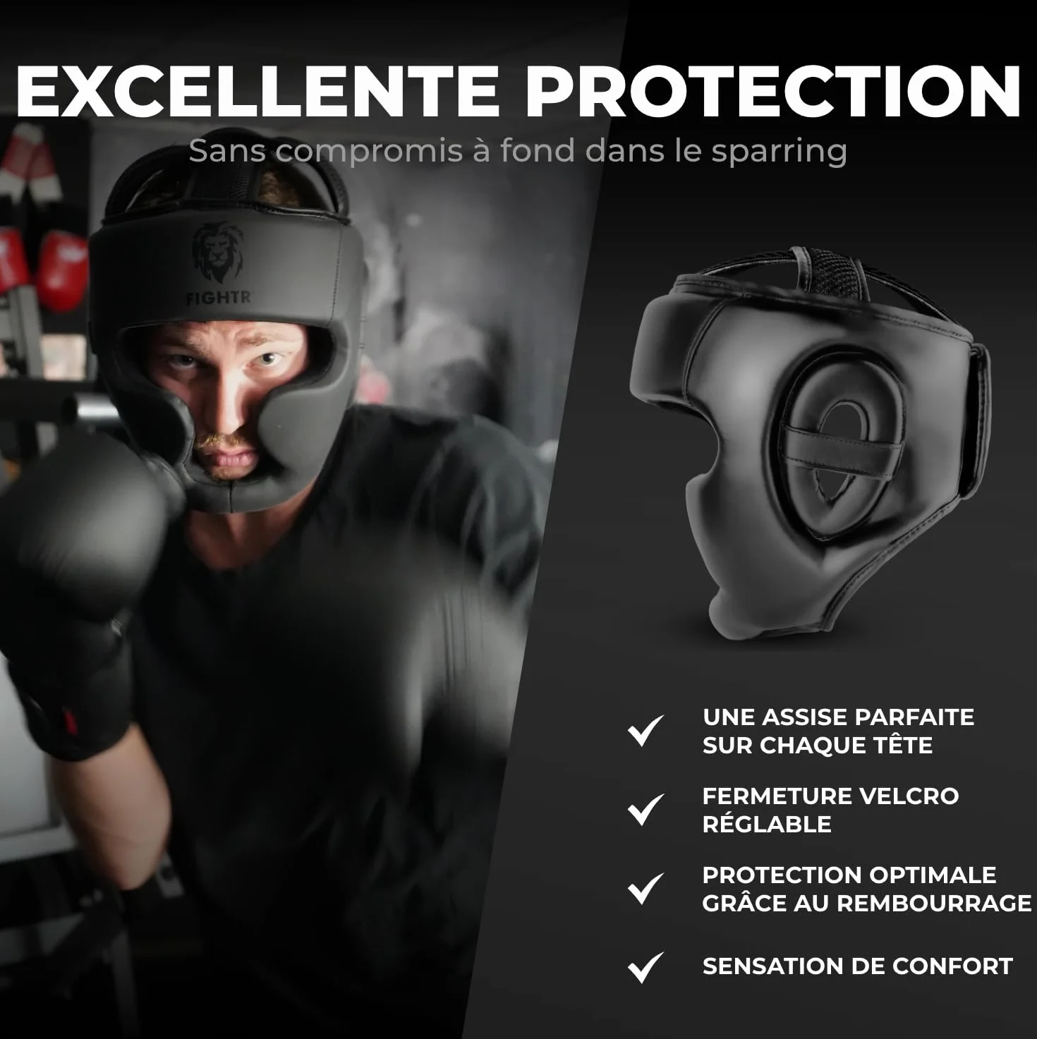 FIGHTR® Casque de Boxe pour Sparring Taille réglable pour Boxe MMA Muay Thai Kickboxing
