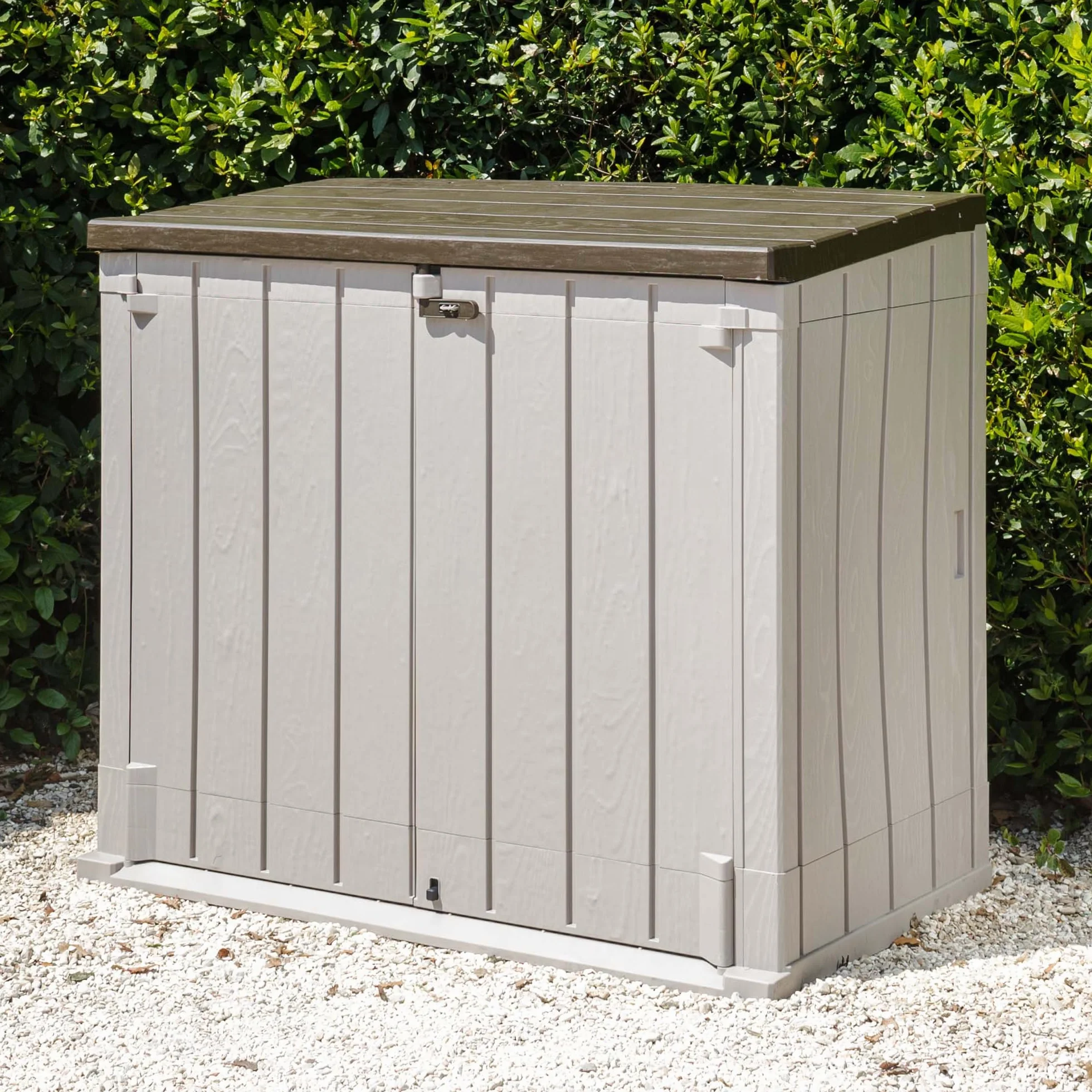 Toomax Stora Way Boîte à Outils extérieure polypropylène recyclé Effet Bois 1270 l Gris Taupe Marron