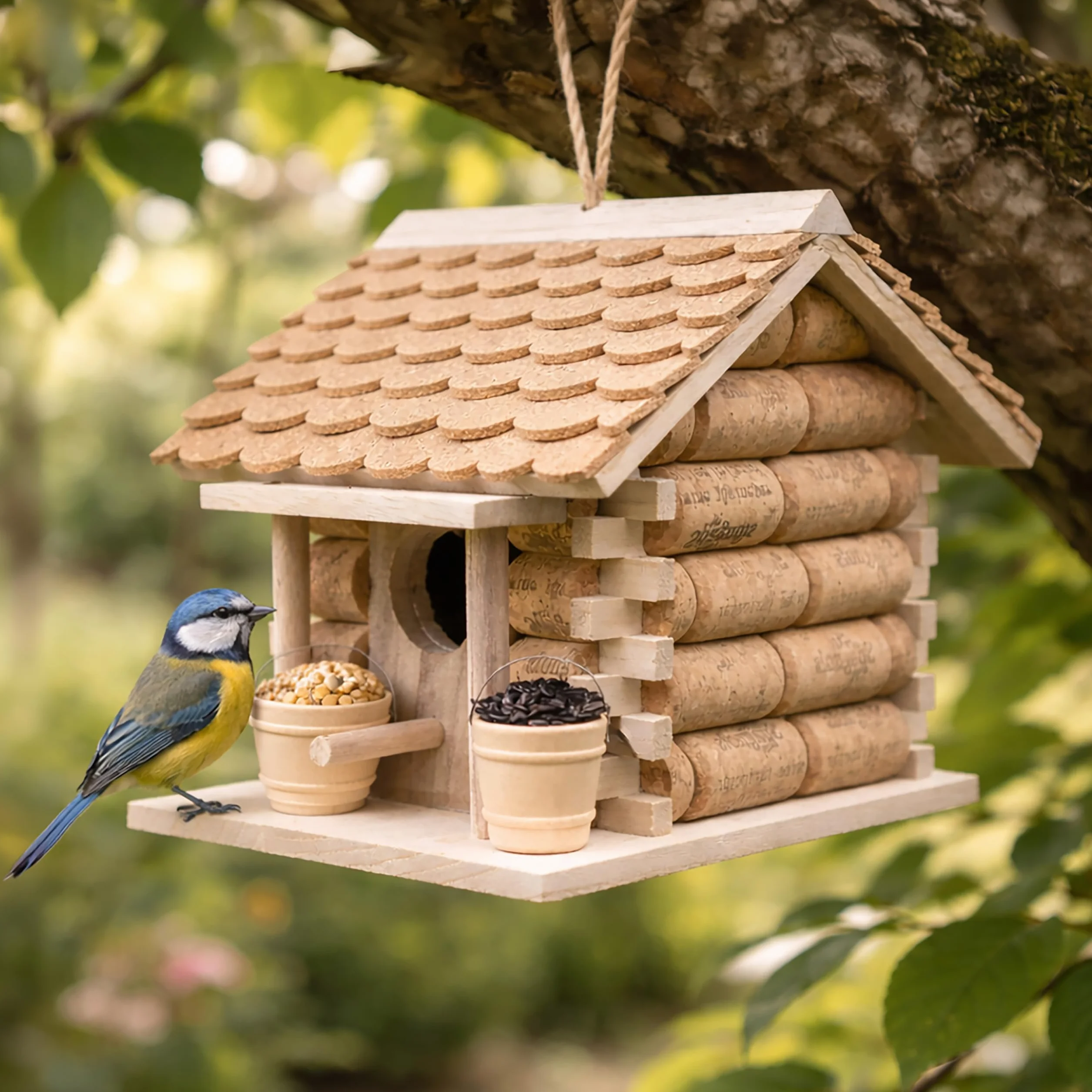 Garden Mile Maison Oiseaux Exterieur en liège et en Bois à Suspendre pour Jardin décoration nichoirs Oiseaux Sauvages
