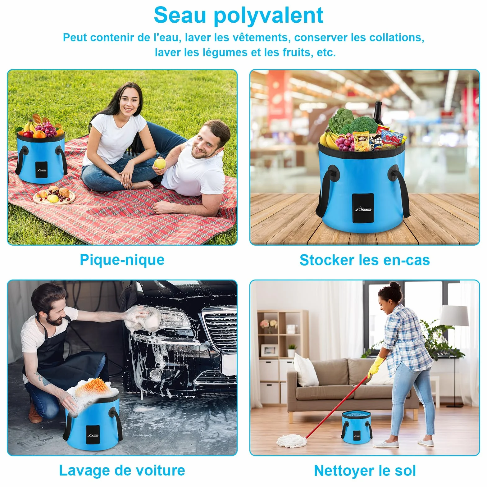WADEO Douche Portable Camping, [Seau Pliable 20L] Douche Extérieure Électrique Rechargeable pour Camping, Vanlife, Randonnée, Voyage, Plage, Chien, Camping-Car