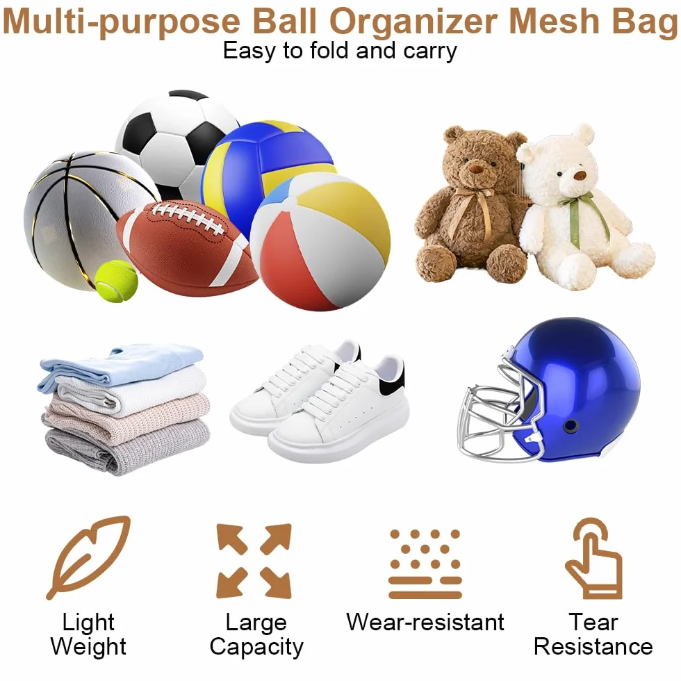 Sac pour ballons de football, 76 × 102 cm, sac de football en maille pour 8-15 ballons avec cordon de serrage et bandoulière