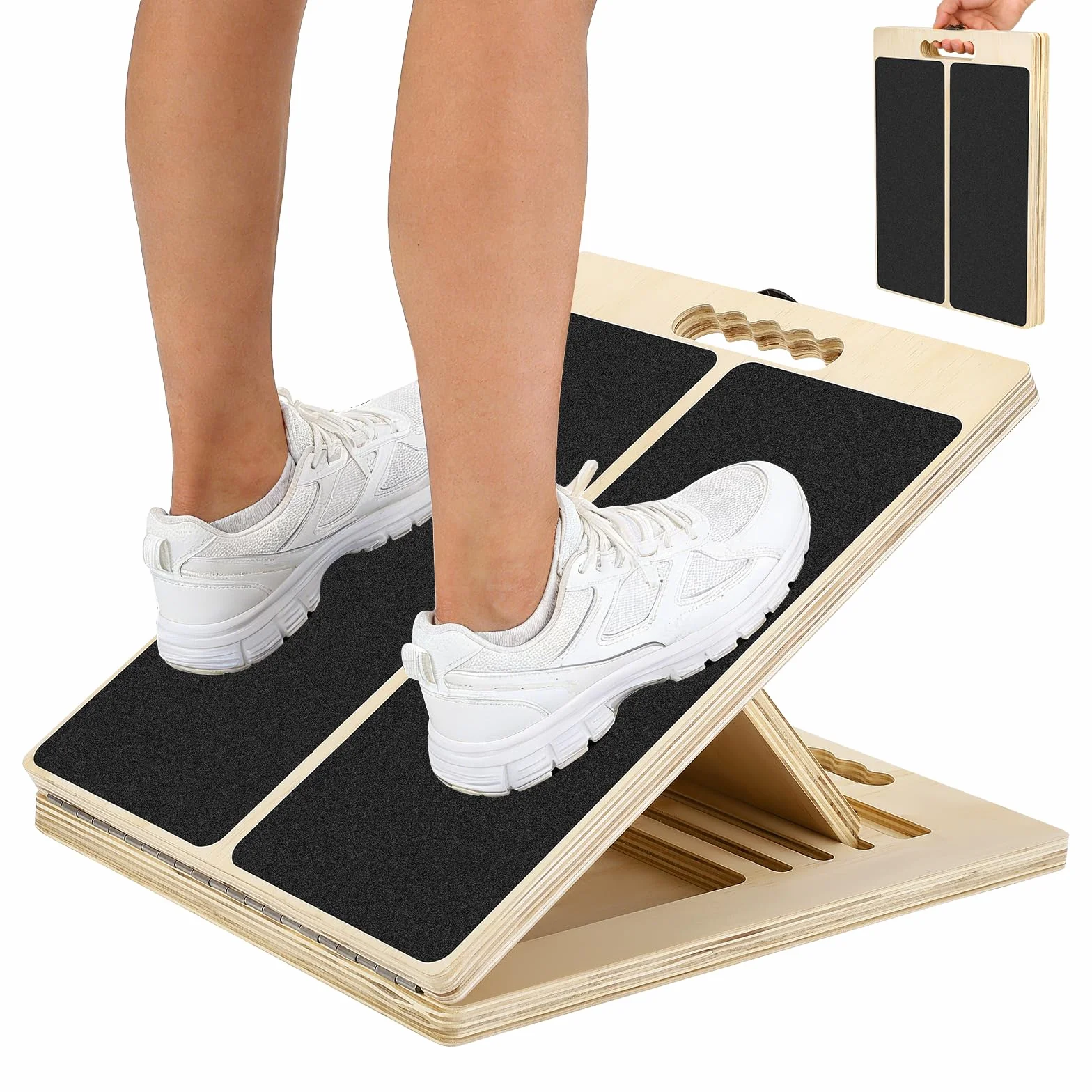 Plan incliné en bois 5 angles réglables, plan de stretching pour mollets avec affiche d’entraînement, capacité de charge 300 lbs, plan de stretching mollets pour squats, jambes, talons et chevilles