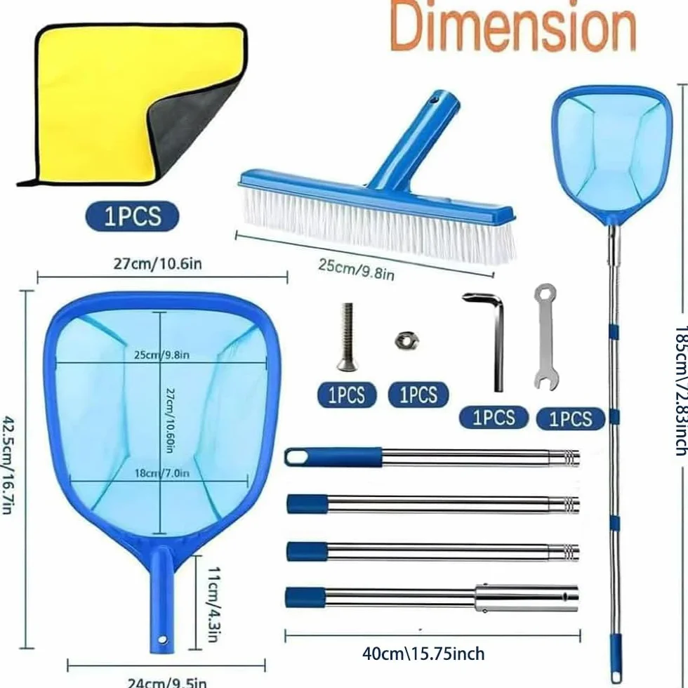 TUIBEIDAMAI Epuisette Piscine Manche Telescopique Maille Extra Fine Brosse Kit Nettoyage 187cm
