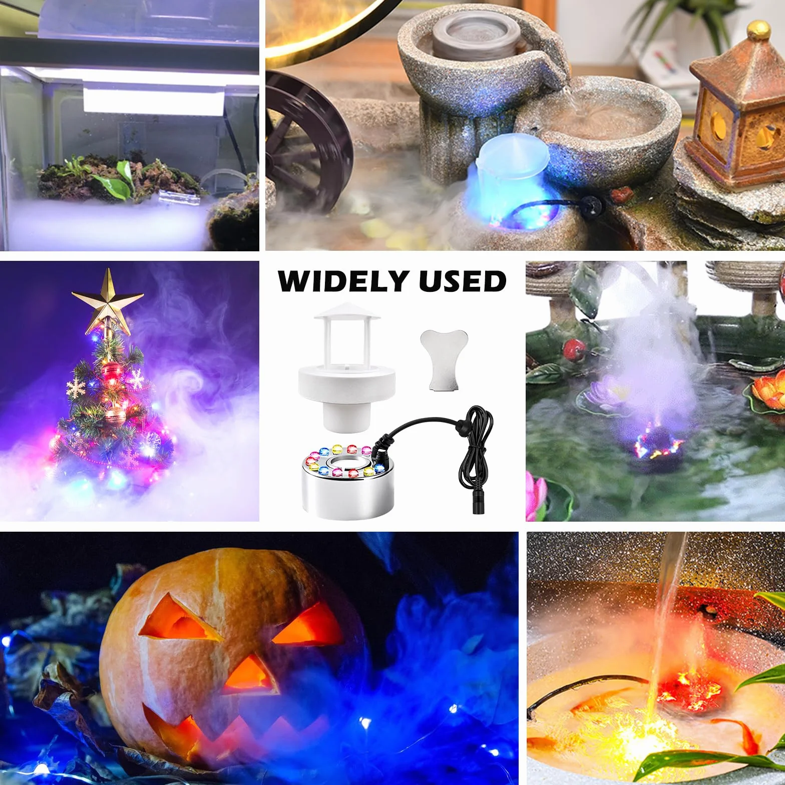 PORFOYO Nébuliseur à Ultrasons 12 LED Brumisateur Ultrason, Mini Machine à Fumée Halloween avec Protection Anti-éclaboussures