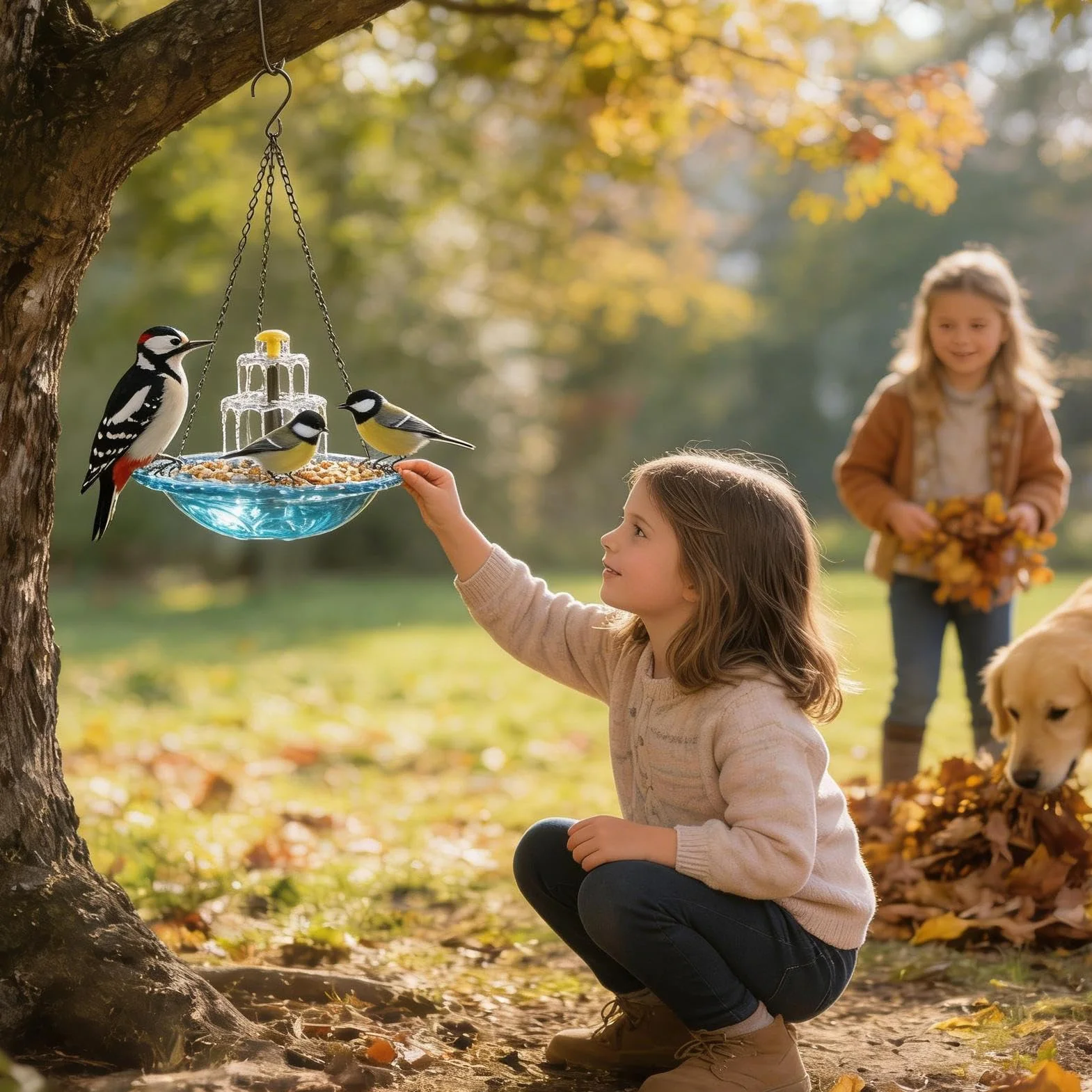 Fontaine Solaire Suspendue pour Oiseaux, Bain d'oiseaux D'extérieur avec Mangeoire Automatique