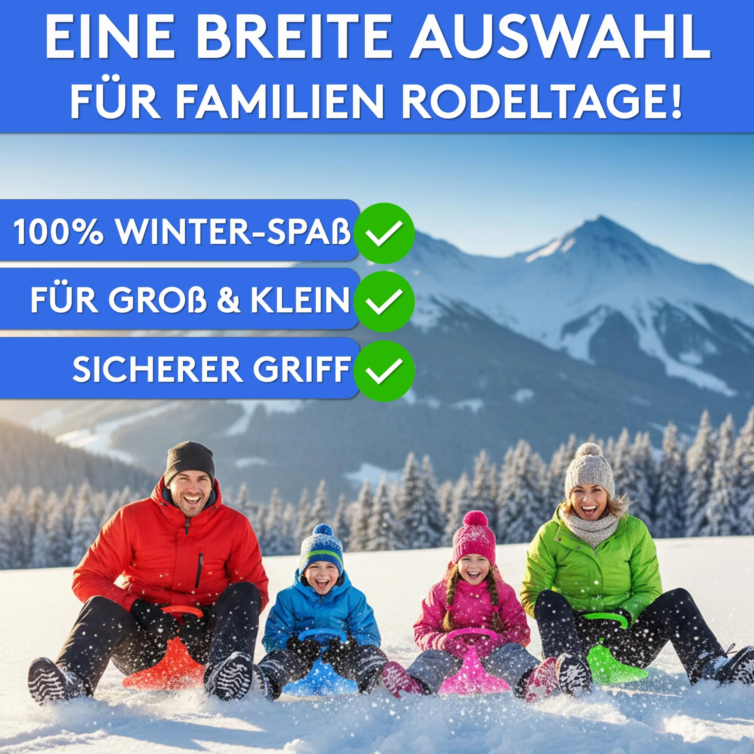 LILENO SPORTS Luge pour enfants (1 lot) - Plateau antidérapant en plastique pour toute la famille - Luge pour des journées d'hiver inoubliables - Convient également pour les adultes