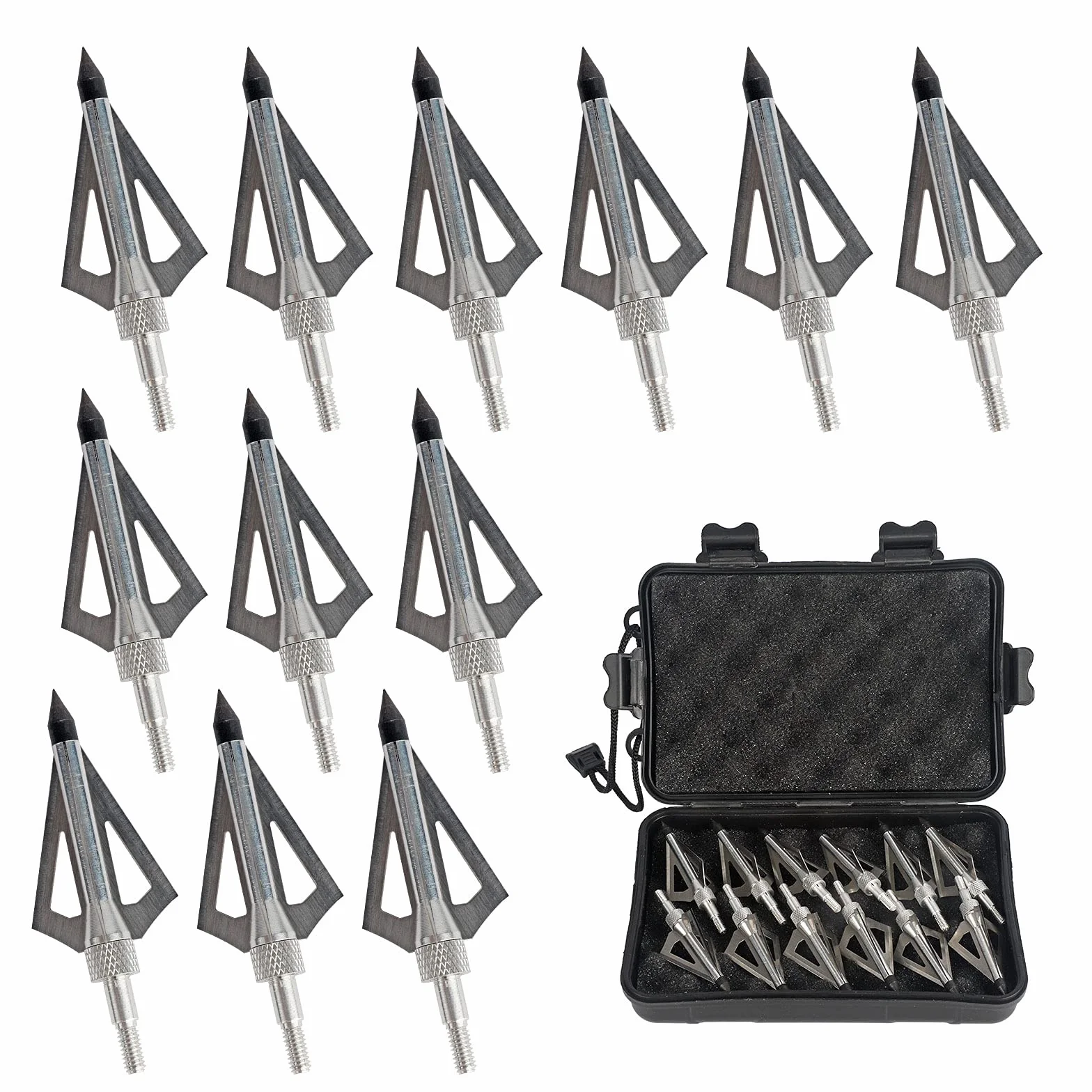 Runmeihe 12 Pointes de Flèche en Acier Inoxydable Chasse avec Un étui de Rangement pour Arbalète de Chasse Adulte, Cible Tir à l'arc et Arbalète Traditionnelle