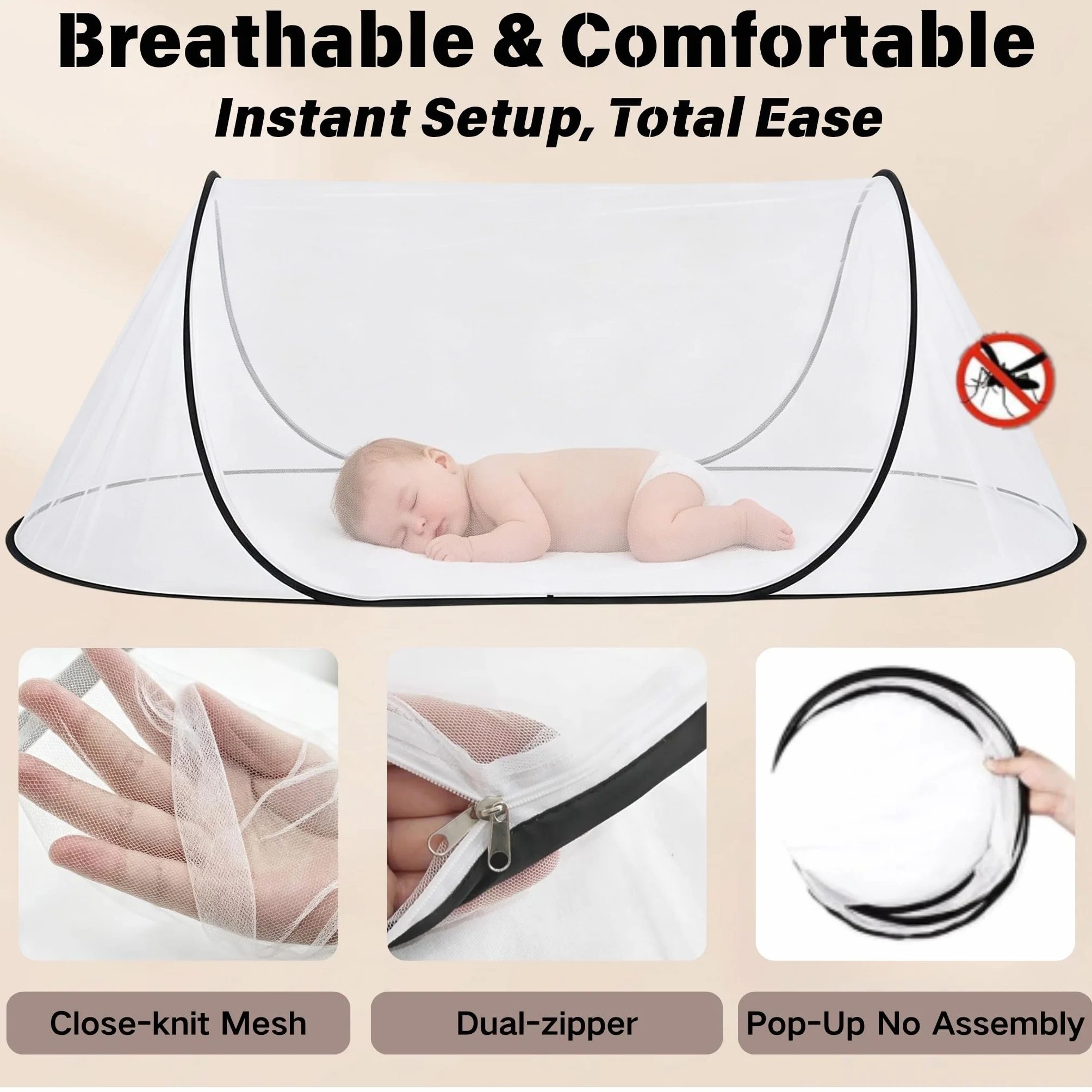 Moustiquaire Pliable, Moustiquaire de Voyage Pop-Up 200 x 80 x 56 cm, Tente avec Fermeture pour Lit Simple, Ultra Légère, Anti-Moustiques à 360°, Facile à Installer pour Camping, Dortoir et Maison
