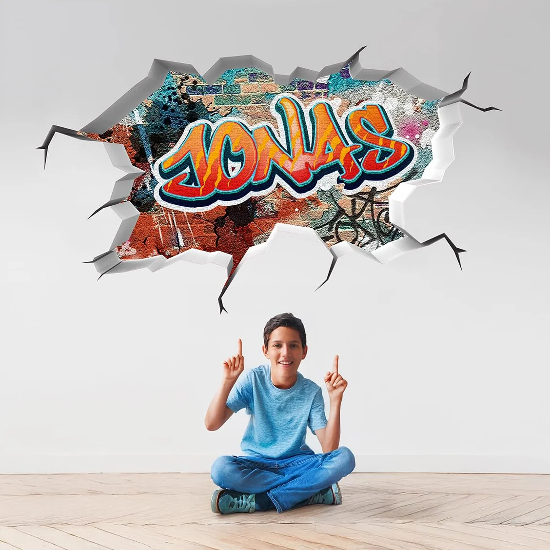 Sticker mural personnalisé prénom garçon 3D graffiti autocollant tag 50x29cm