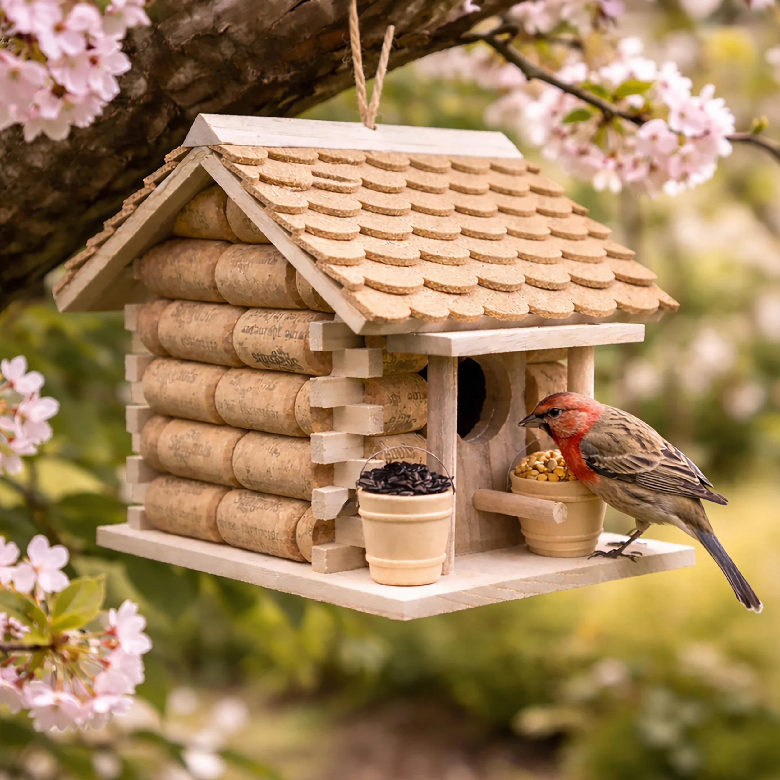 Garden Mile Maison Oiseaux Exterieur en liège et en Bois à Suspendre pour Jardin décoration nichoirs Oiseaux Sauvages