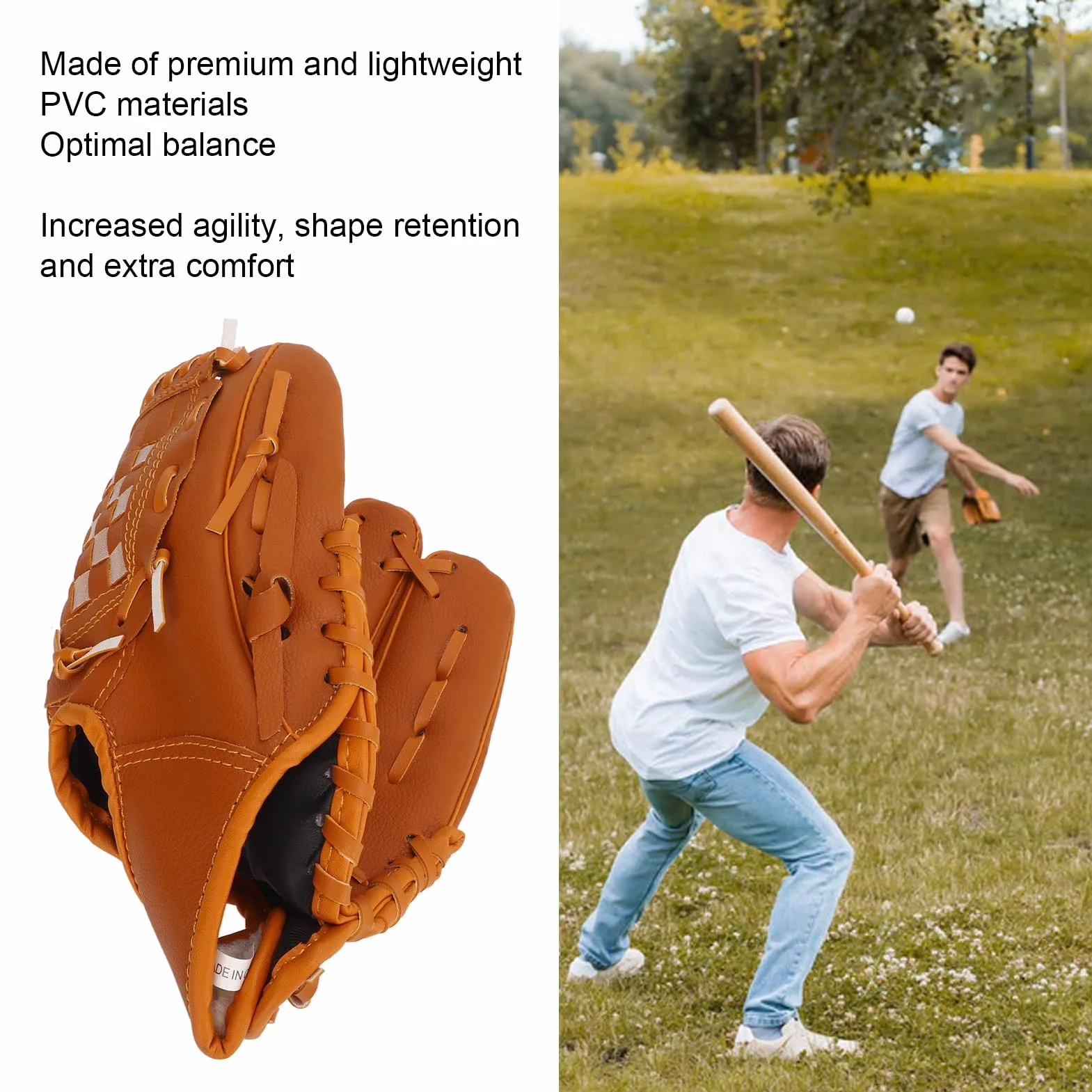 Gants De Baseball De Sport, Gant De Baseball pour Enfants, Gant De Baseball pour Adultes, Gants De Softball, Gants De Baseball en PVC Marron pour Enfant, Adulte, Entraînement en Plein Air.